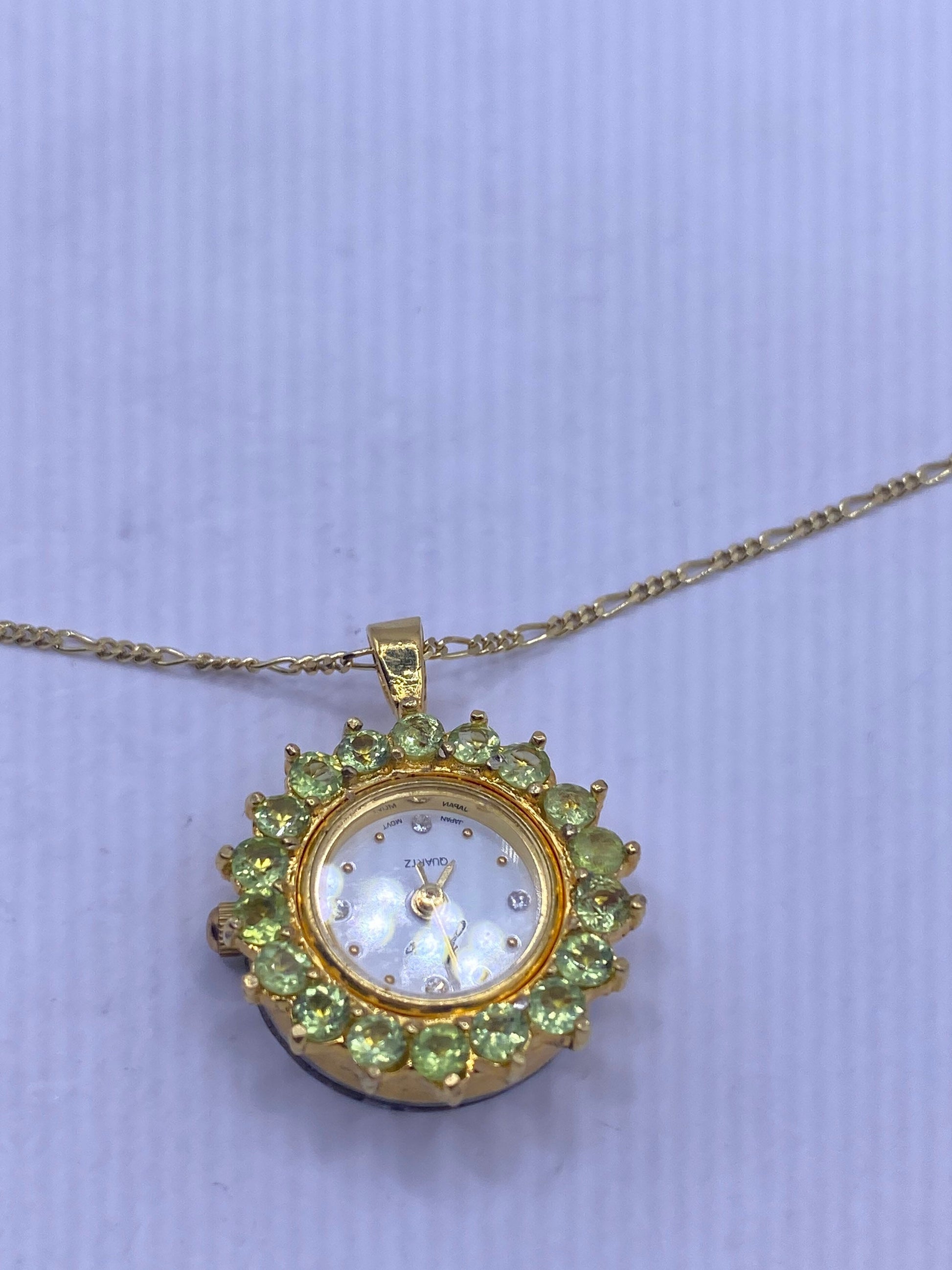 Vintage Watch Necklace 925 Sterling Silver Genuine Gemstone Antique Pendant