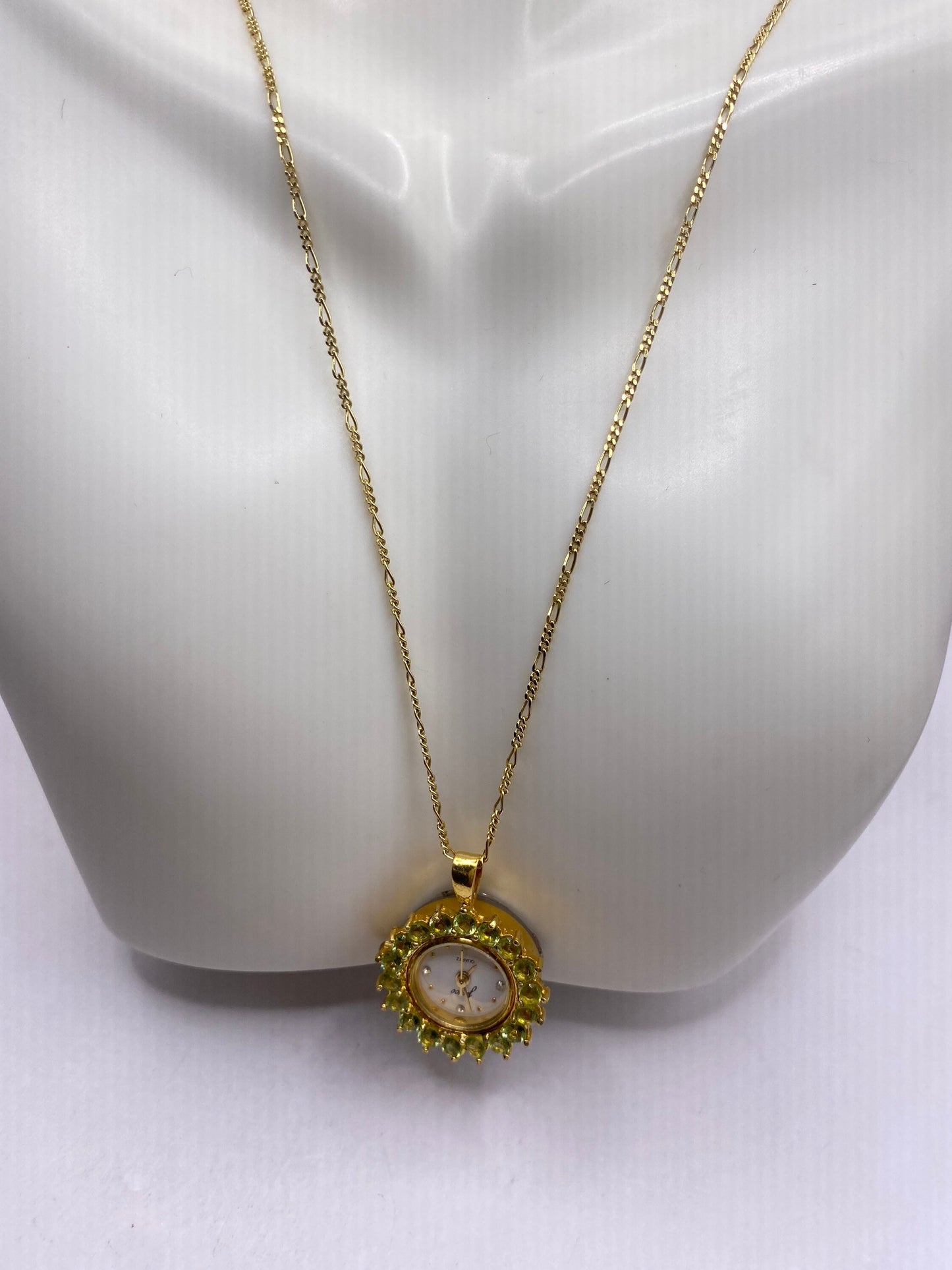 Vintage Watch Necklace 925 Sterling Silver Genuine Gemstone Antique Pendant