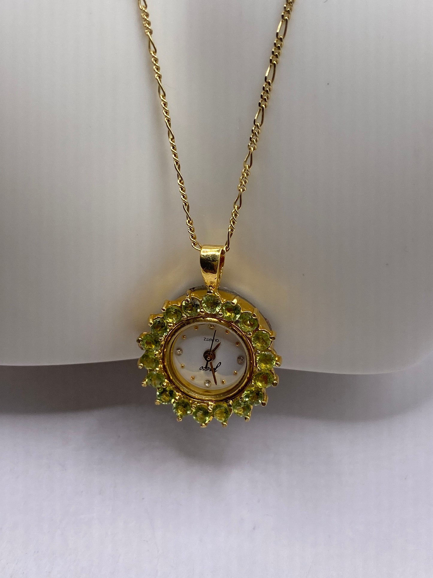 Vintage Watch Necklace 925 Sterling Silver Genuine Gemstone Antique Pendant