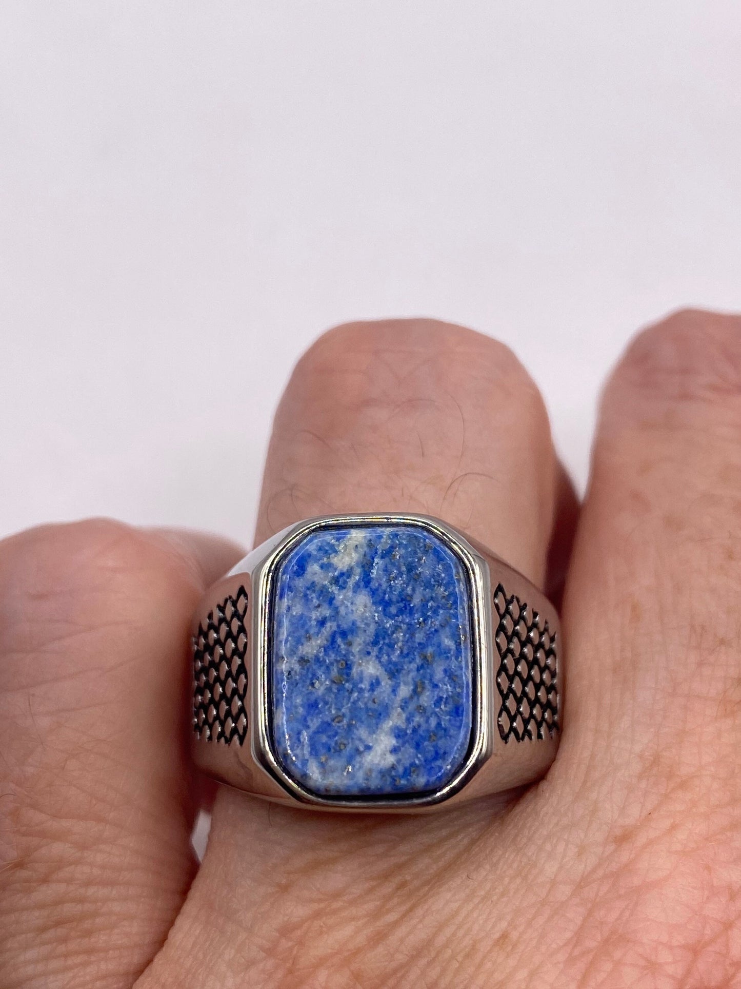 Vintage Blue Lapis Lazuli Mens Ring