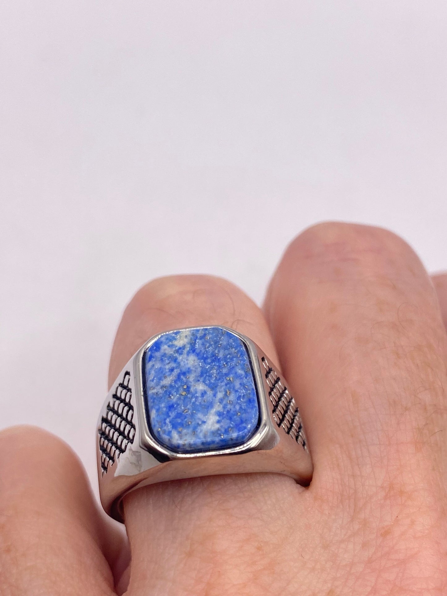 Vintage Blue Lapis Lazuli Mens Ring