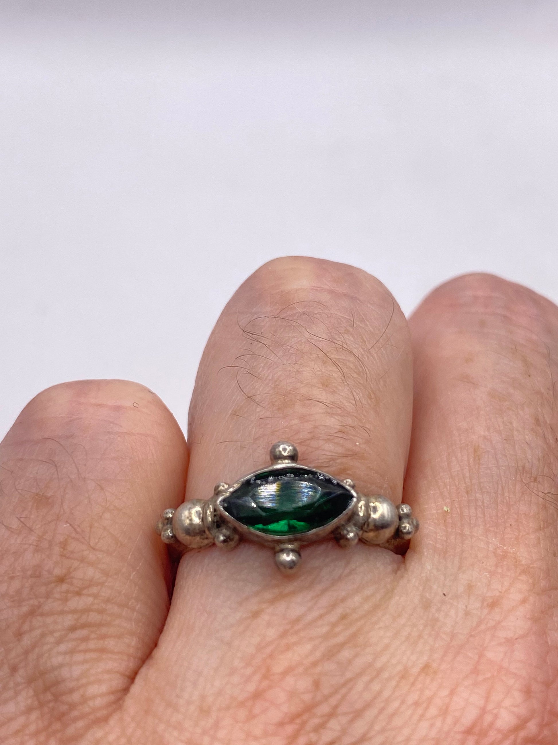 Vintage Handmade Green Chrome Diopside Setting Sterling Silver Gothic Ring