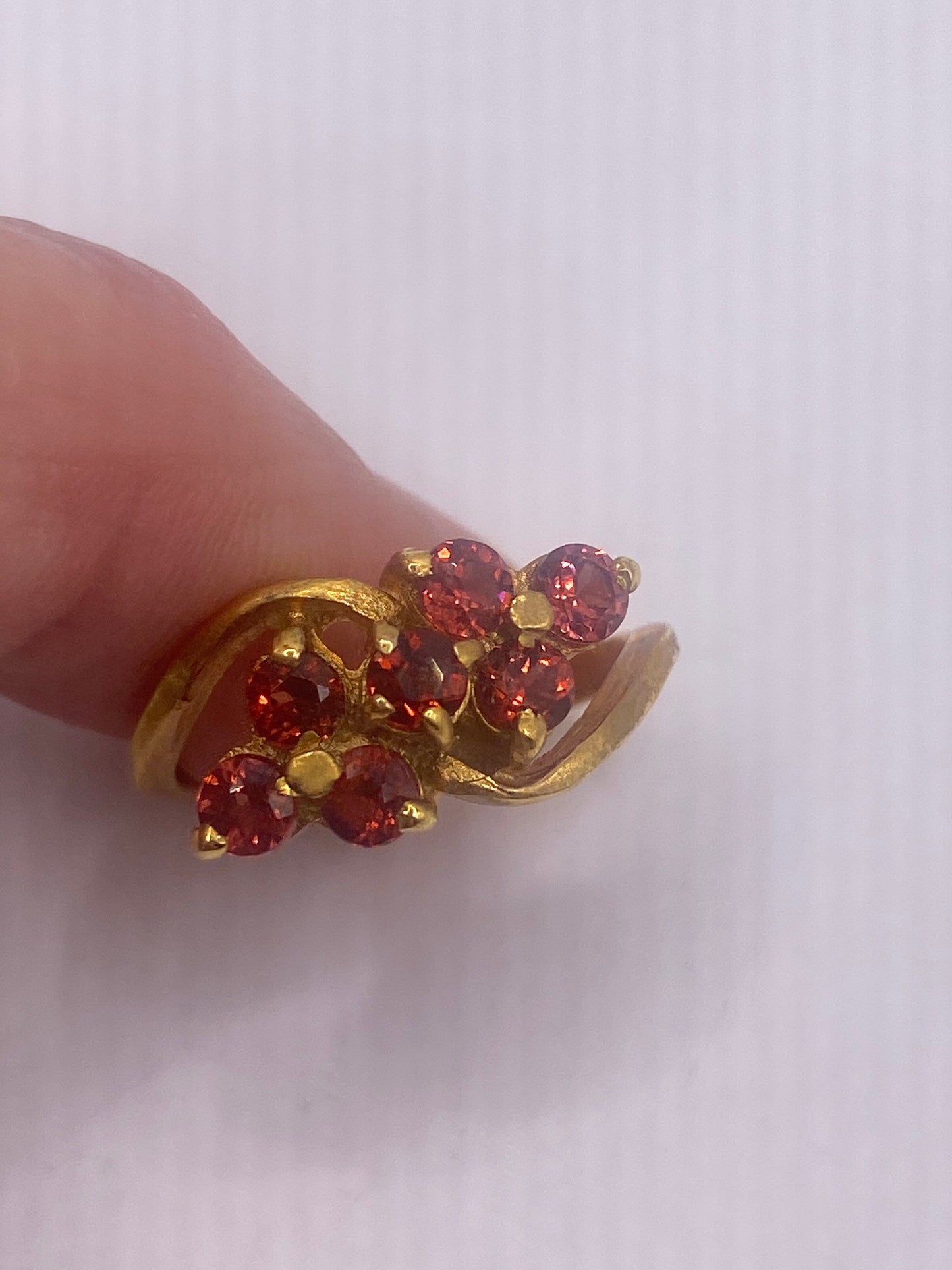 Vintage Red Bohemian Garnet Ring Golden 925 Sterling Silver Size 4.5
