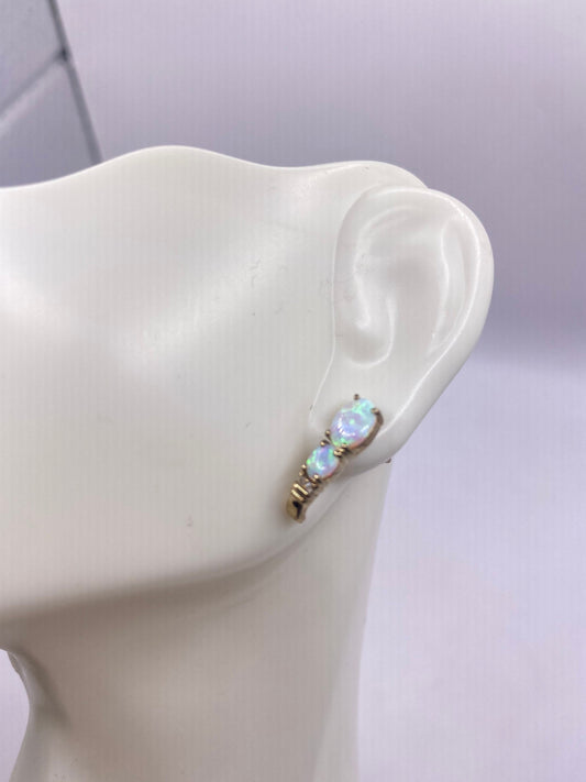 Vintage White Opal Earrings Golden 925 Sterling Silver