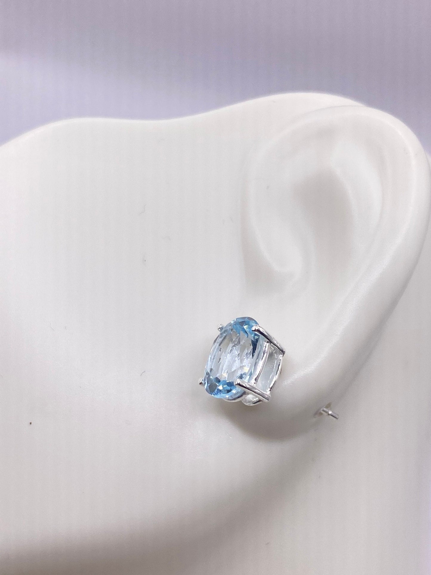 Vintage Blue Topaz Gemstone 925 Sterling Silver Stud Earrings
