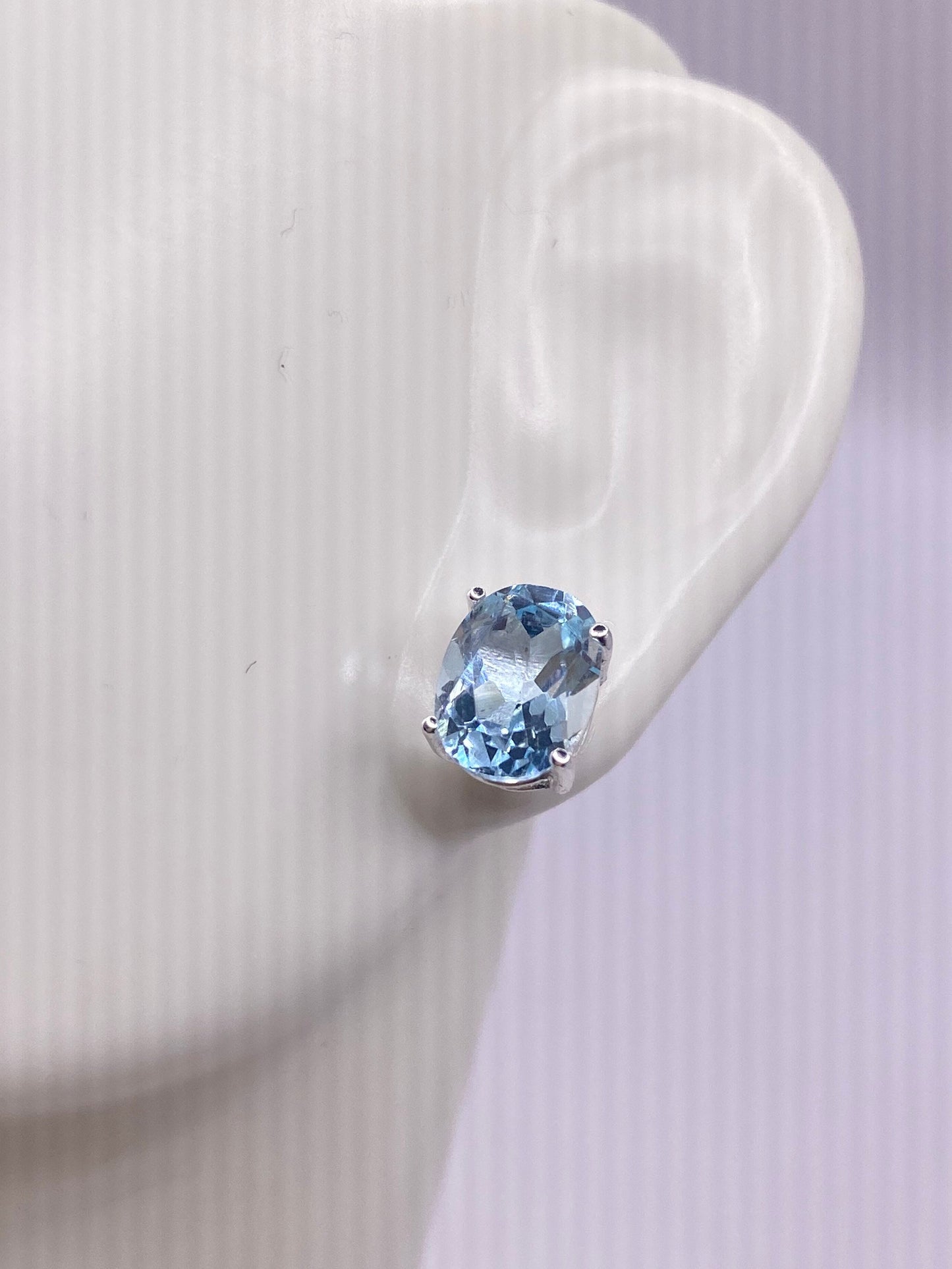 Vintage Blue Topaz Gemstone 925 Sterling Silver Stud Earrings