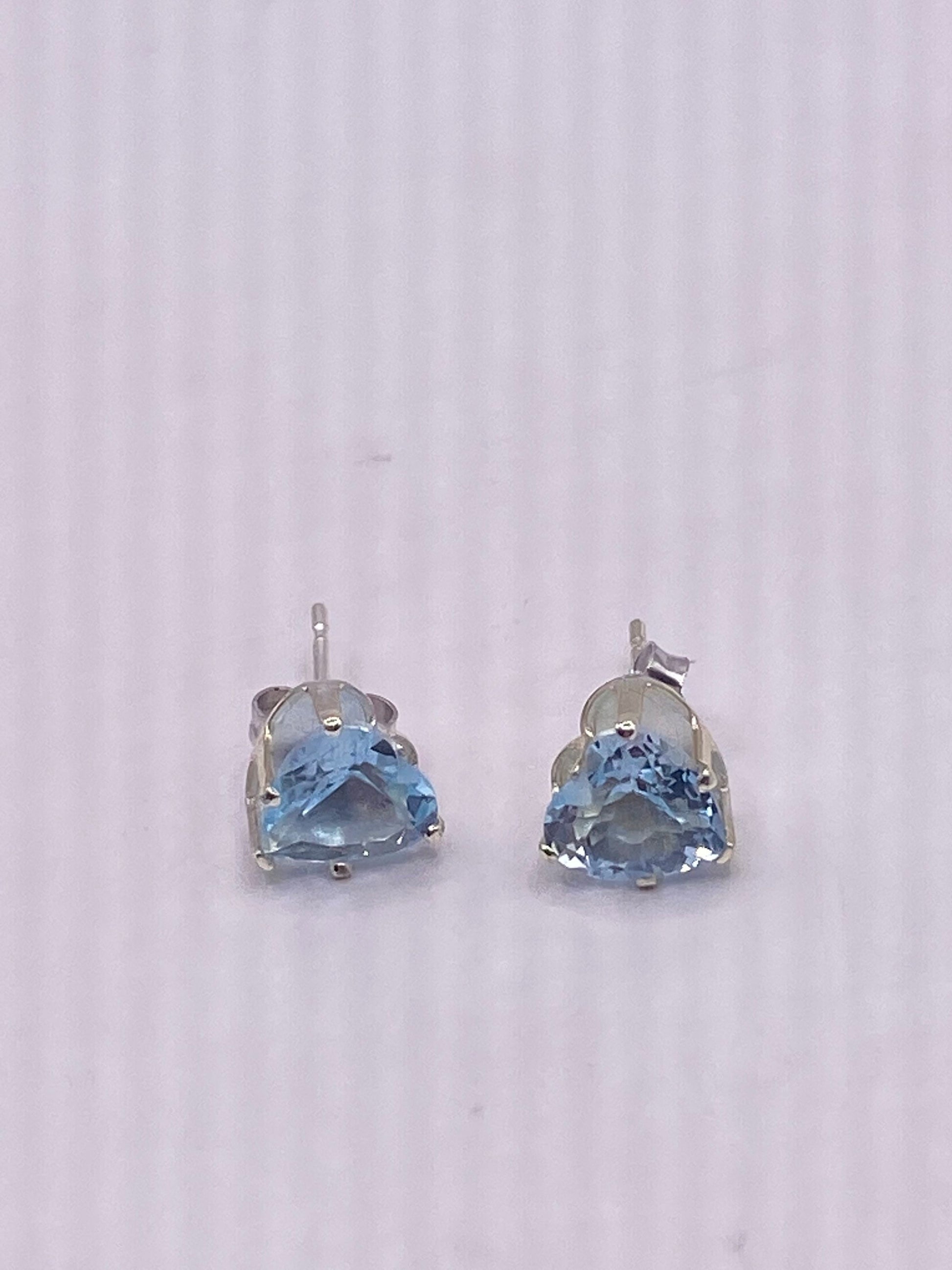 Vintage Blue Topaz Gemstone 925 Sterling Silver Stud Earrings