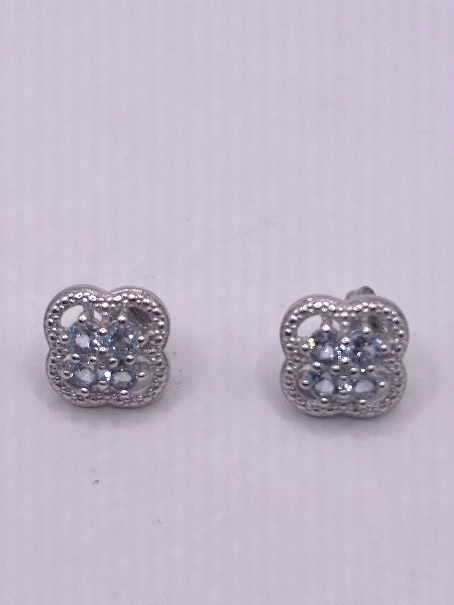 Vintage Blue Topaz Gemstone 925 Sterling Silver Stud Earrings