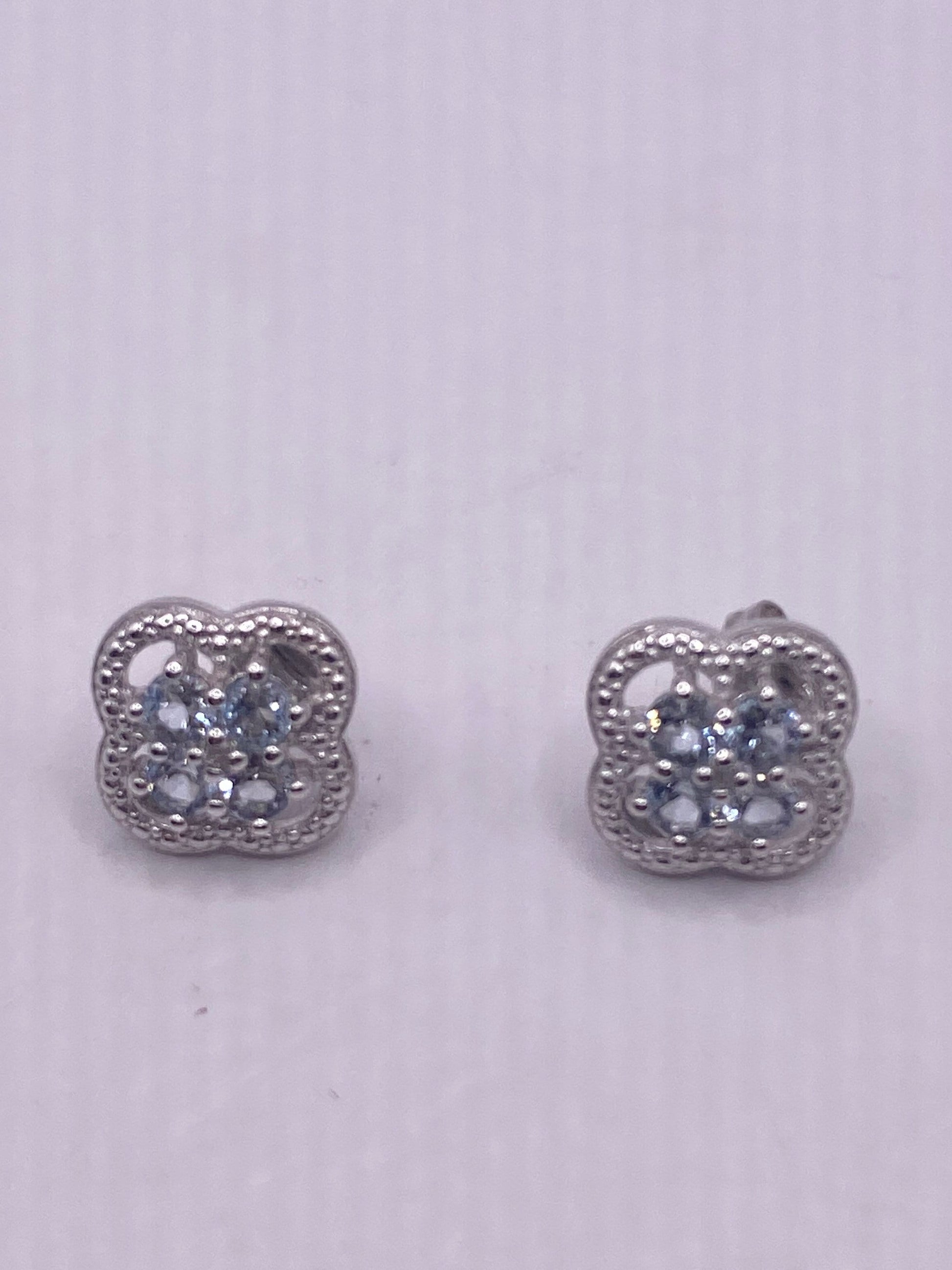 Vintage Blue Topaz Gemstone 925 Sterling Silver Stud Earrings