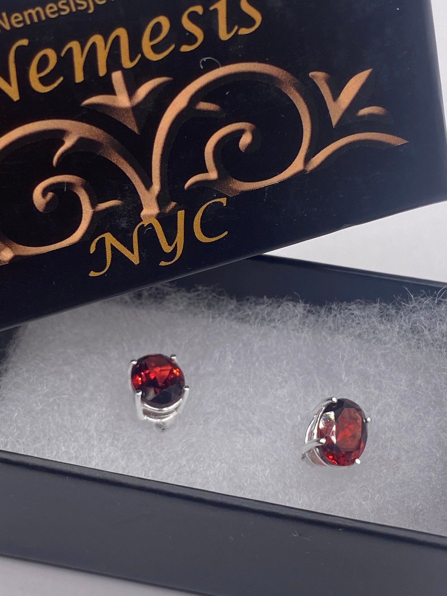 Vintage Bohemian Red Garnet Earrings 925 Sterling Silver Deco studs