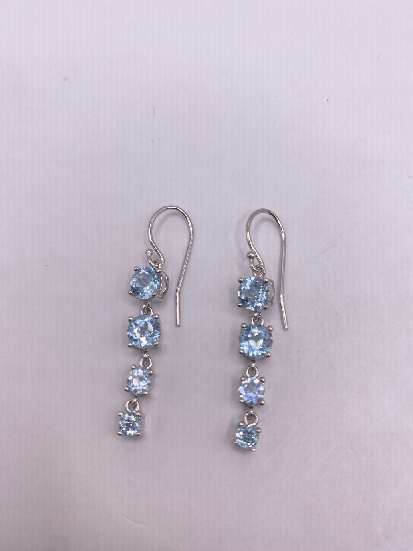 Vintage Blue Topaz Gemstone 925 Sterling Silver Dangle Earrings