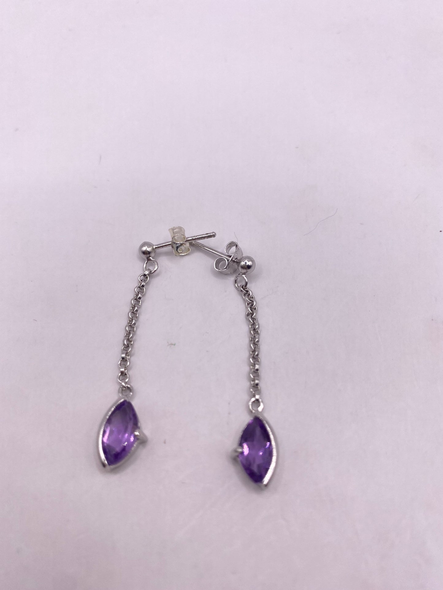 Vintage Amethyst Earrings 925 Sterling Silver Purple Stud Dangle