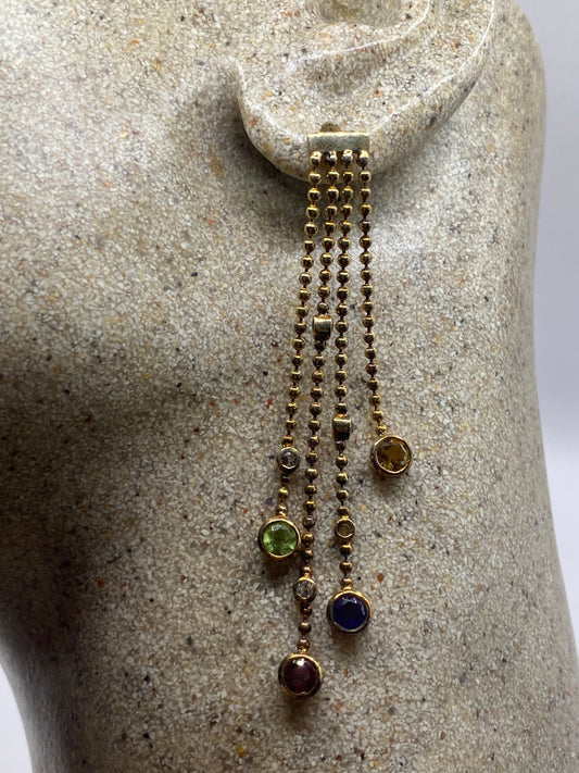 Vintage Mixed Genuine Gemstone 925 Sterling Silver Dangle Chandelier Earrings