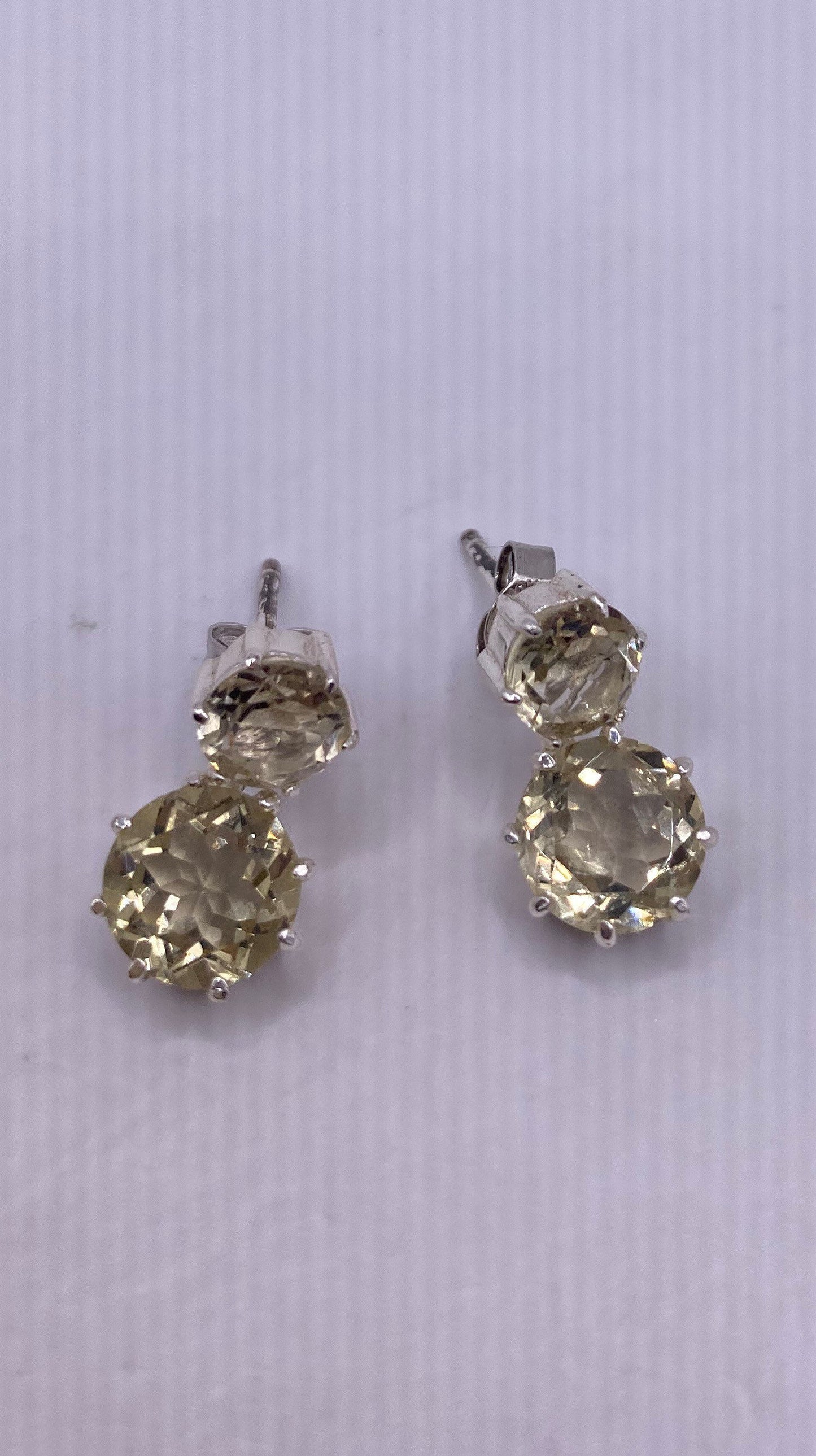 Vintage Genuine Citrine Gemstone 925 Sterling Silver Drop Earrings