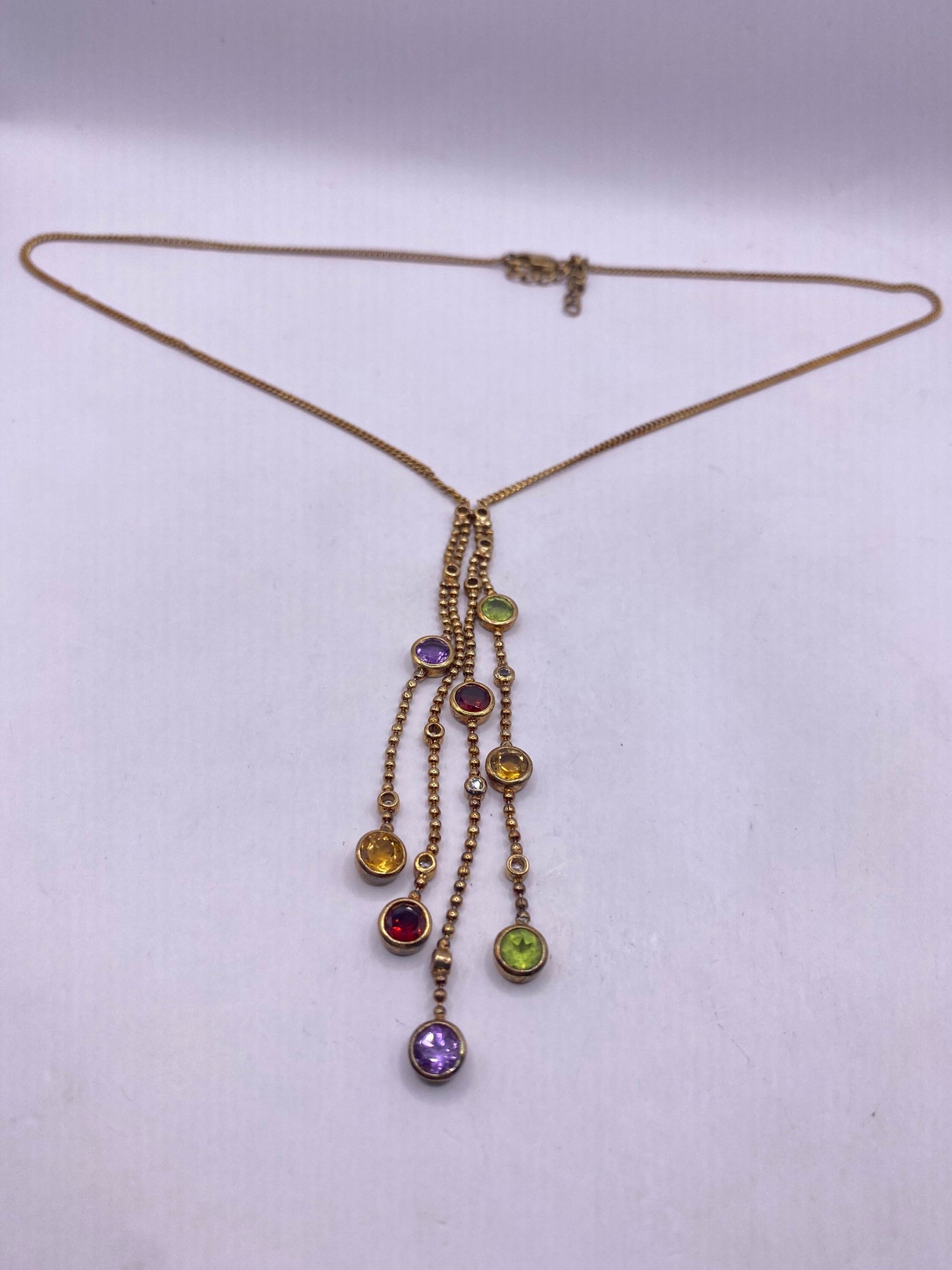 Vintage Gold 925 Sterling Silver Mixed Gemstone Necklace