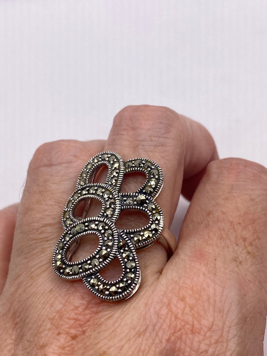 Vintage Swiss Marcasite Setting 925 Sterling Silver Cocktail Ring