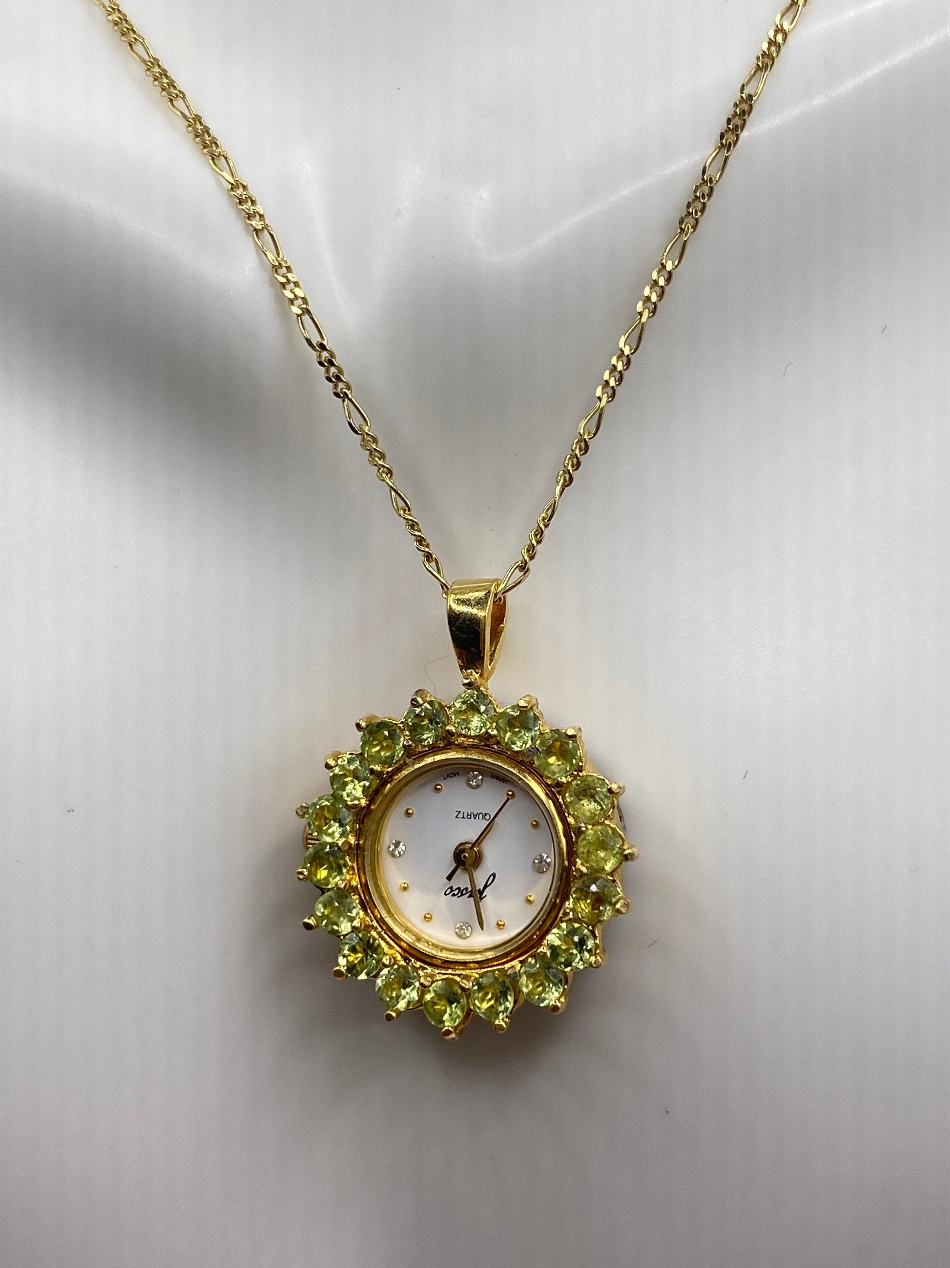 Vintage Watch Necklace 925 Sterling Silver Genuine Gemstone Antique Pendant