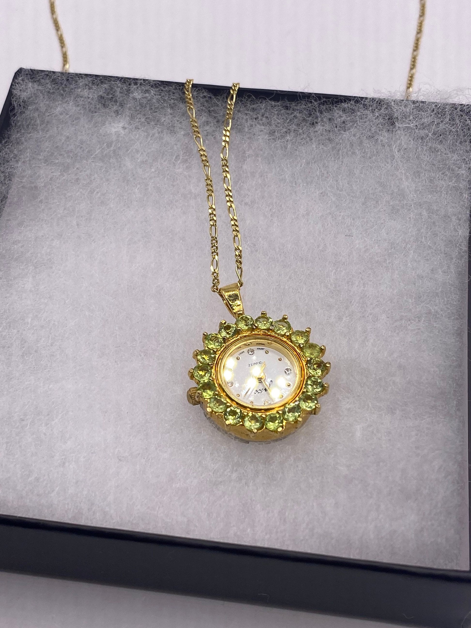 Vintage Watch Necklace 925 Sterling Silver Genuine Gemstone Antique Pendant