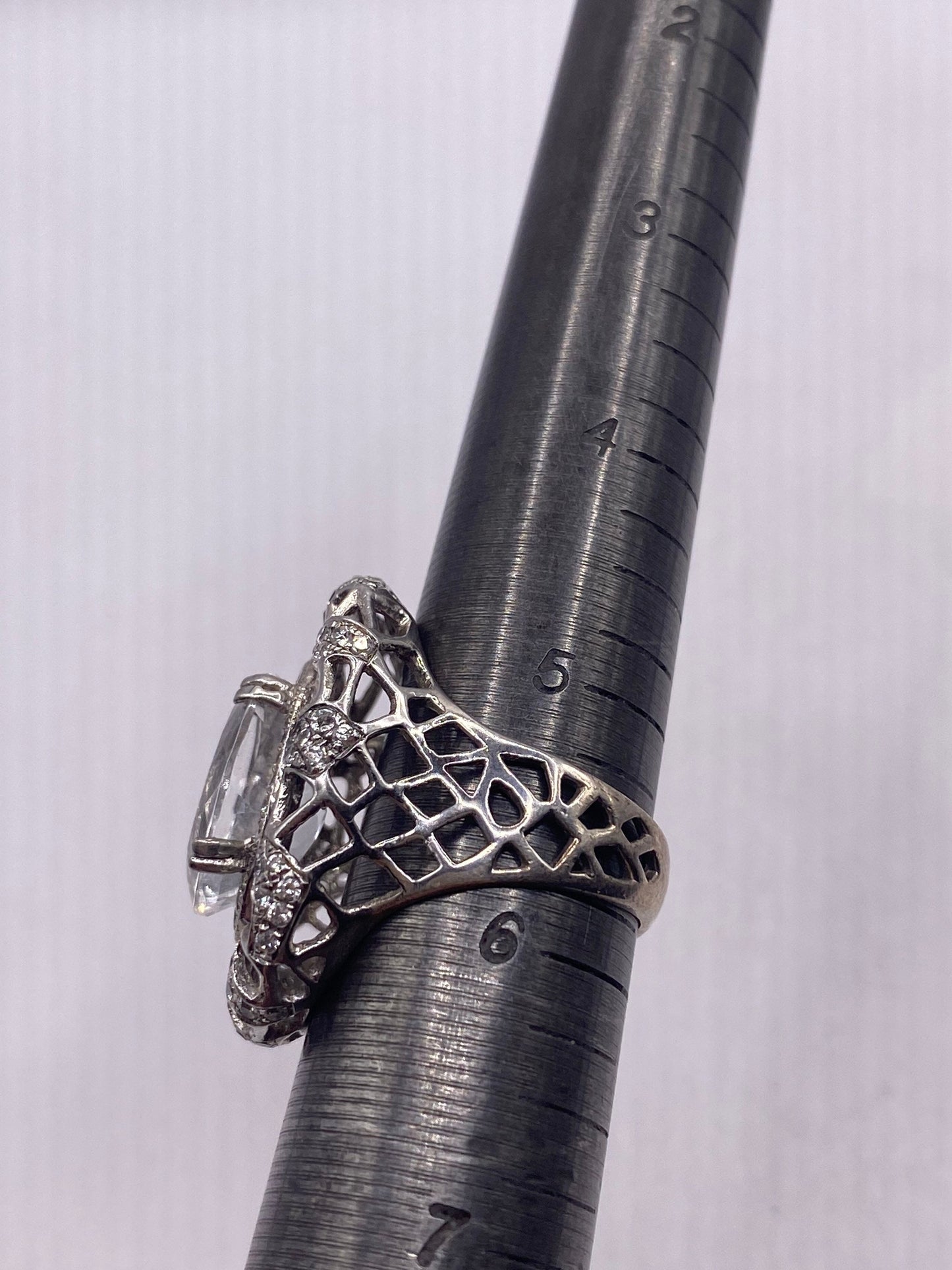 Vintage Clear White Sapphire and White Topaz Golden 925 Sterling Silver Cocktail Ring