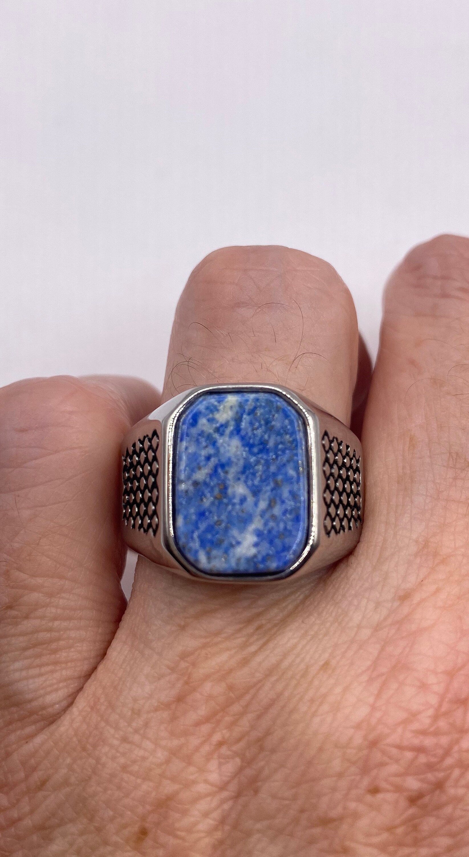 Vintage Blue Lapis Lazuli Mens Ring