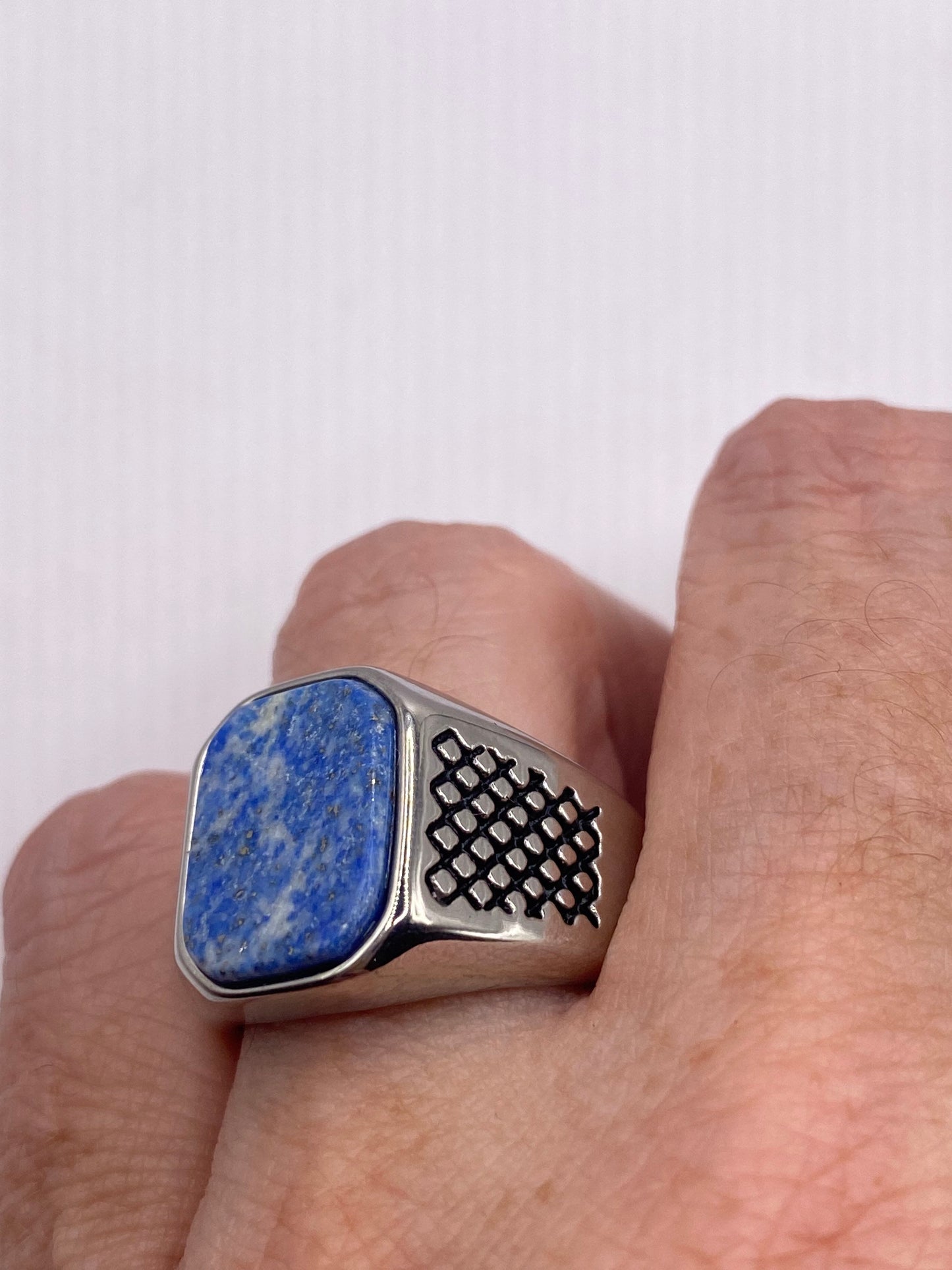 Vintage Blue Lapis Lazuli Mens Ring