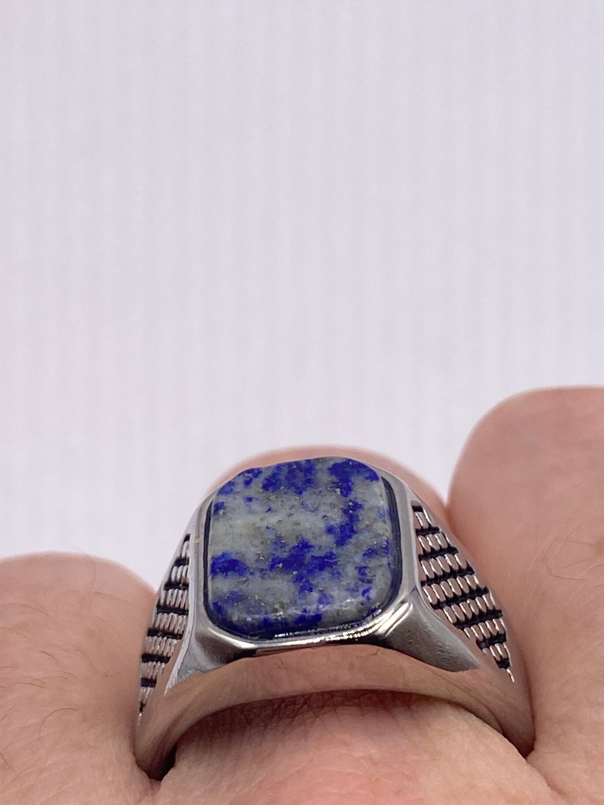 Vintage Blue Lapis Lazuli Mens Ring