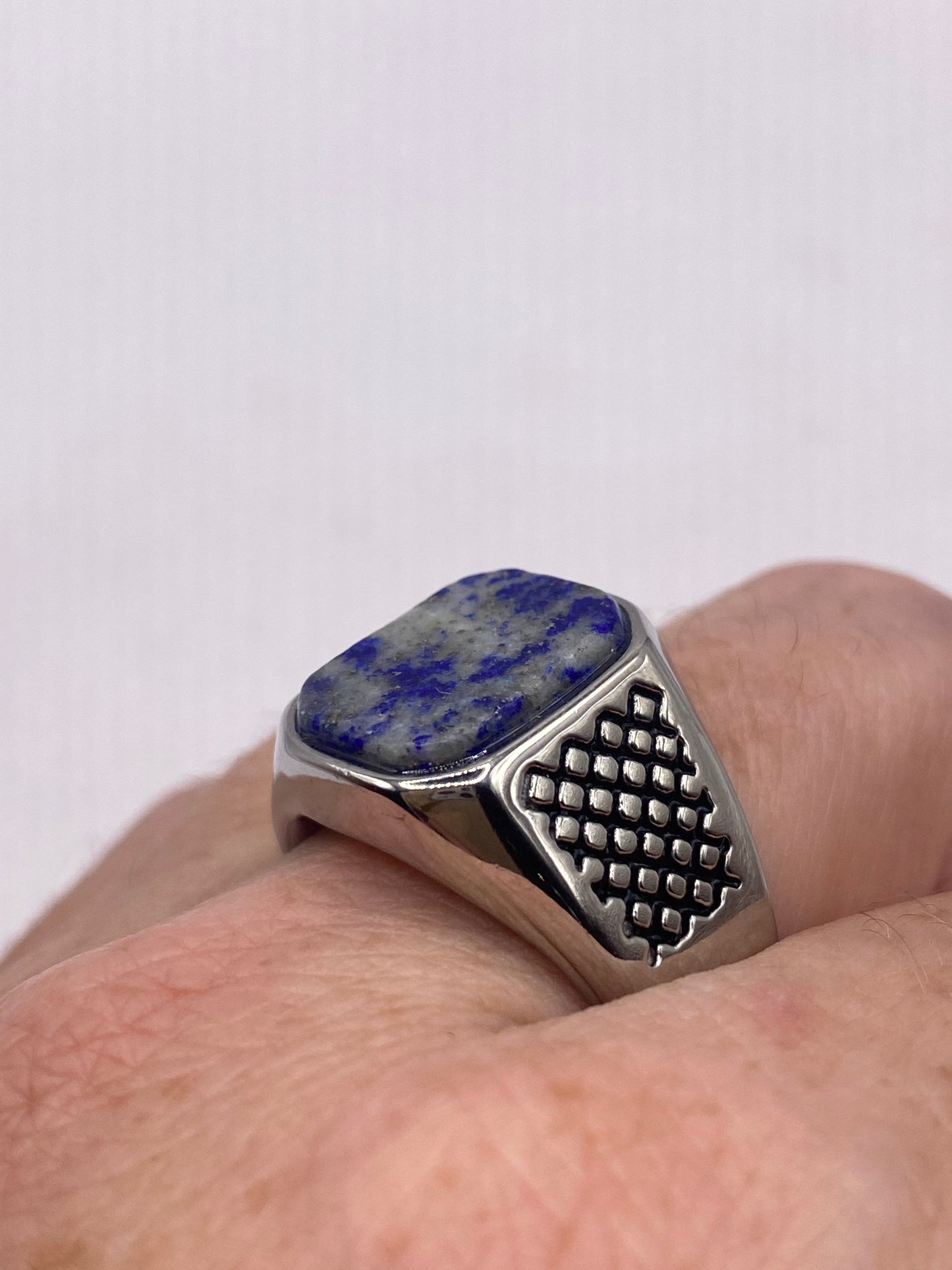 Vintage Blue Lapis Lazuli Mens Ring