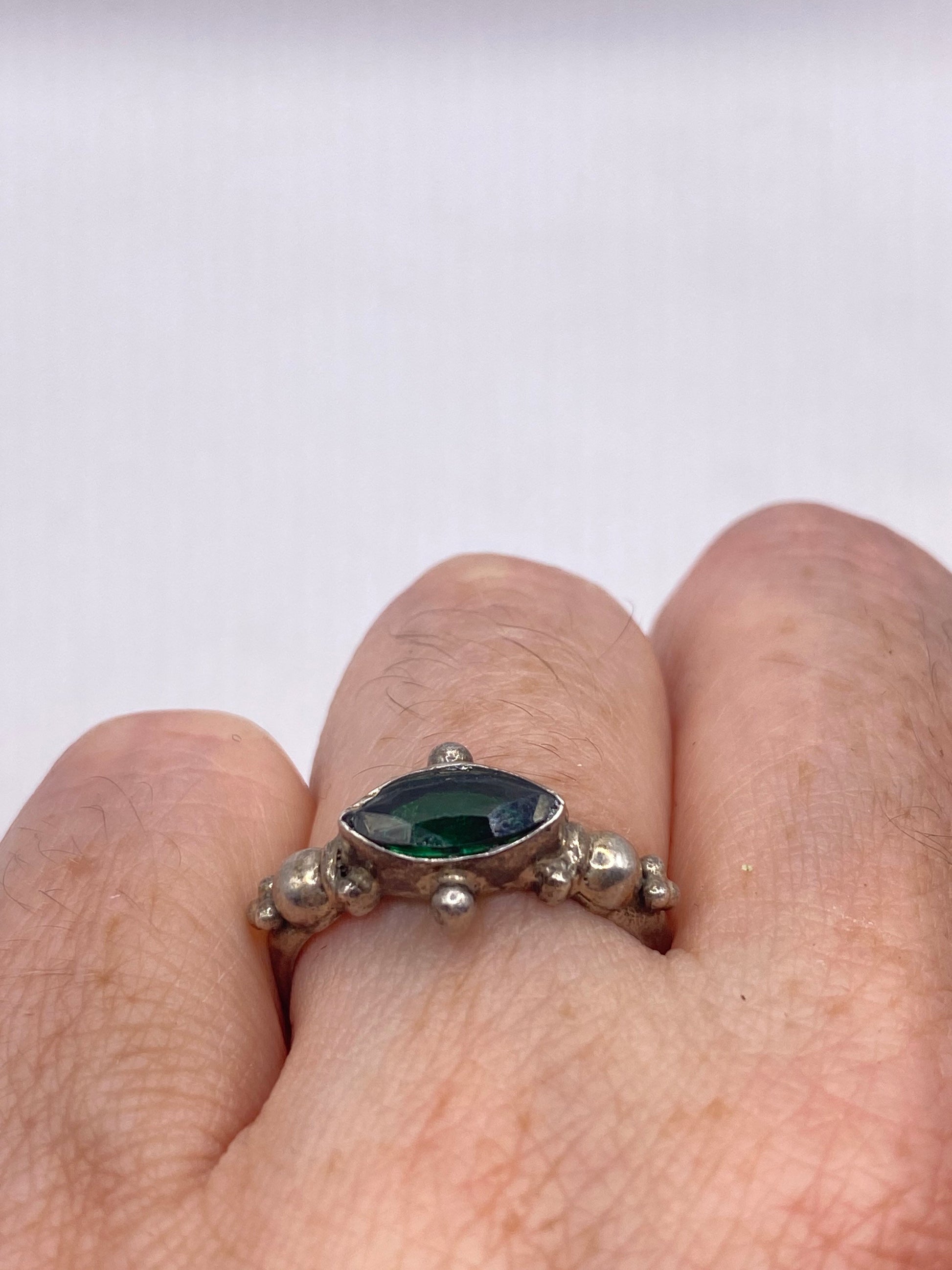 Vintage Handmade Green Chrome Diopside Setting Sterling Silver Gothic Ring