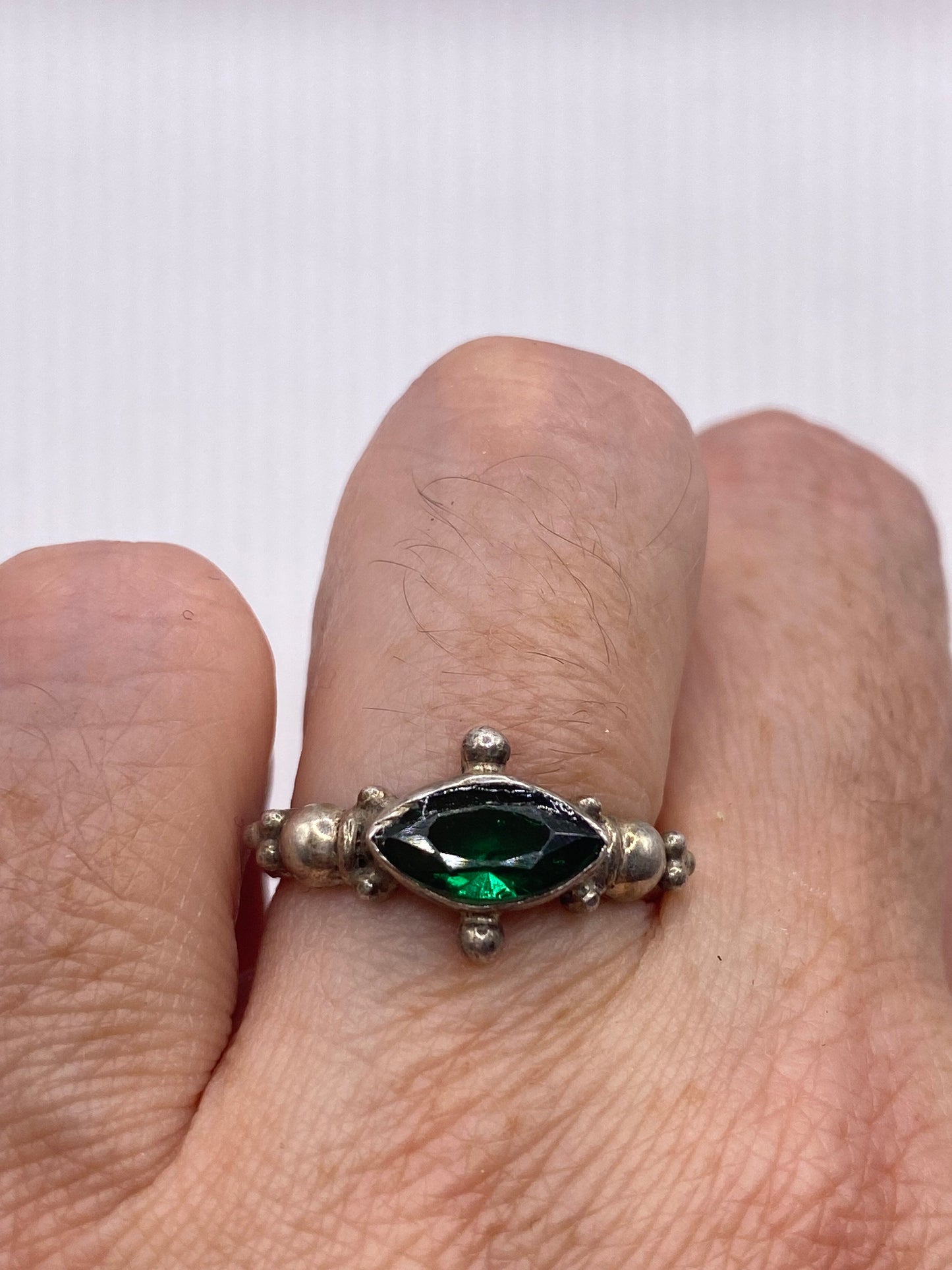 Vintage Handmade Green Chrome Diopside Setting Sterling Silver Gothic Ring