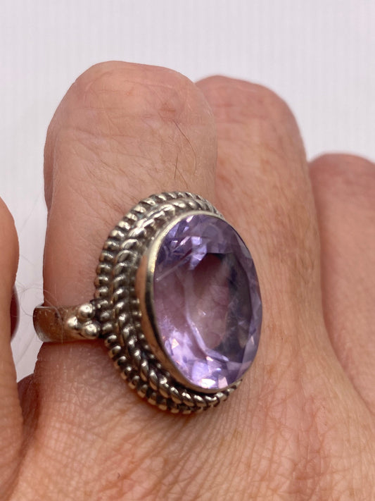Vintage Purple Amethyst 925 Sterling Silver Cocktail Ring