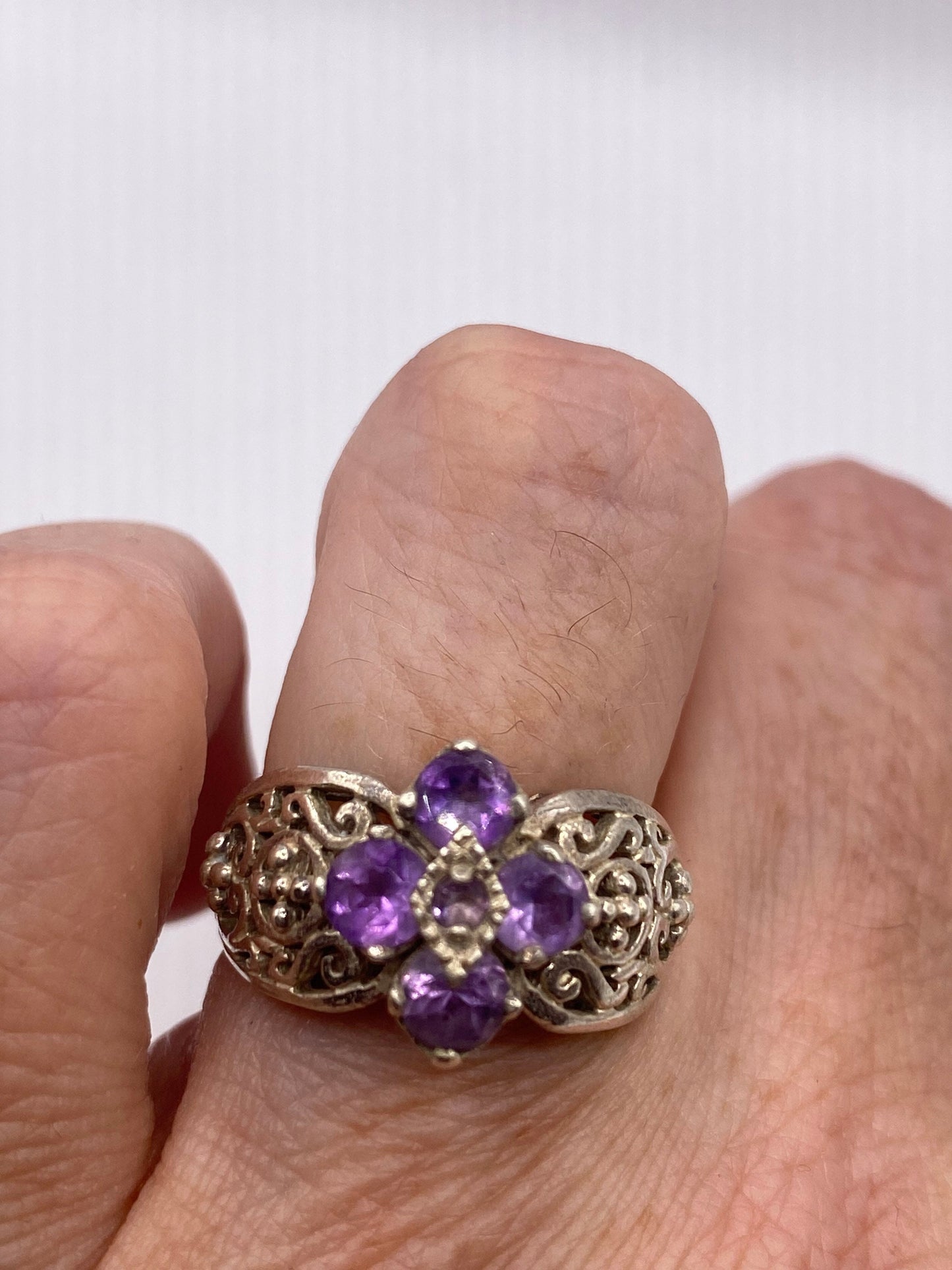 Vintage Purple Amethyst 925 Sterling Silver Cocktail Ring