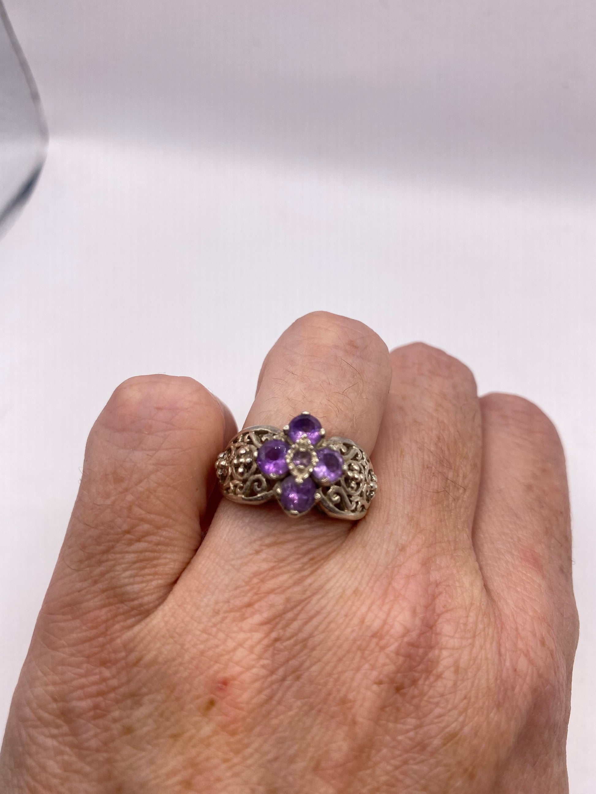 Vintage Purple Amethyst 925 Sterling Silver Cocktail Ring