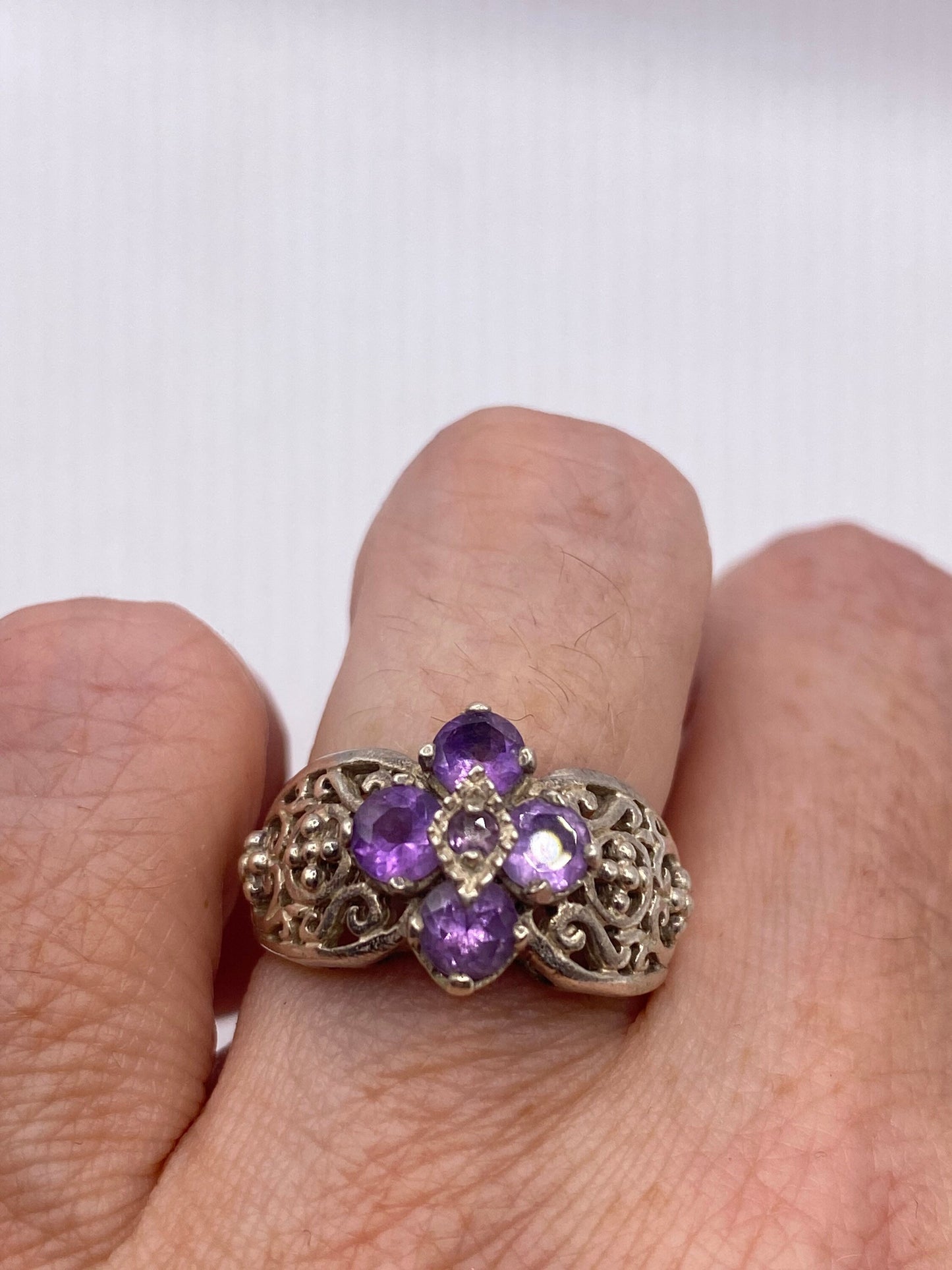 Vintage Purple Amethyst 925 Sterling Silver Cocktail Ring