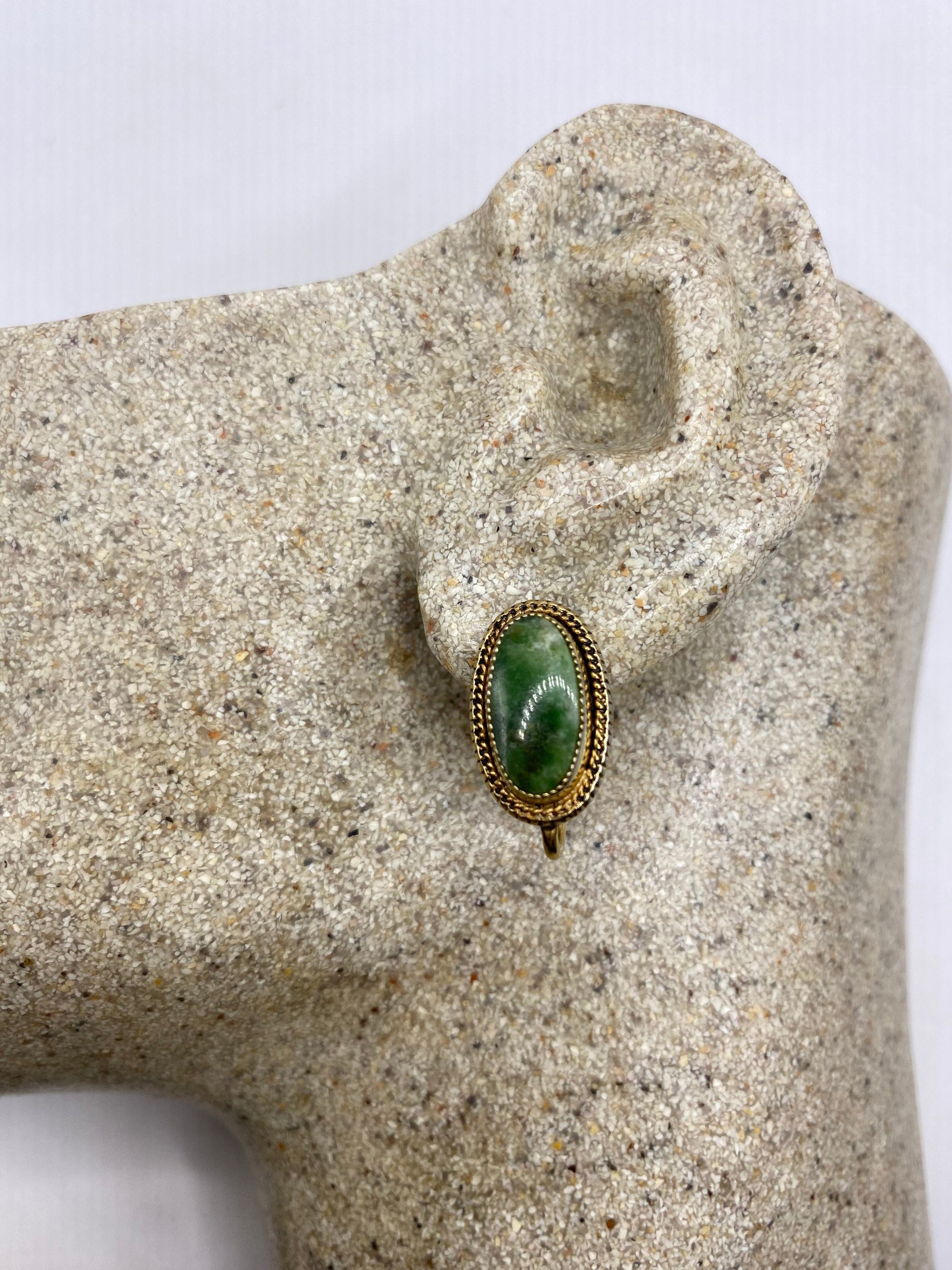 Vintage Genuine Green Jade Gold filled Screw Back Earrings