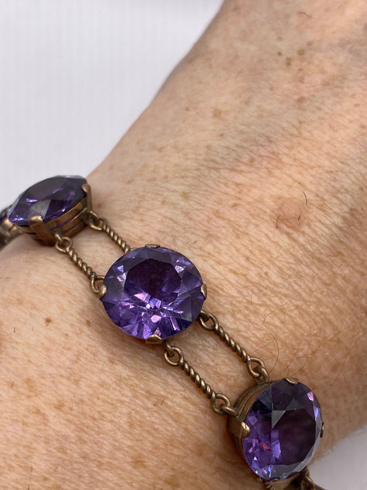 Vintage Gold Bracelet | Purple Color Change Alexandrite Bracelet Gold filled