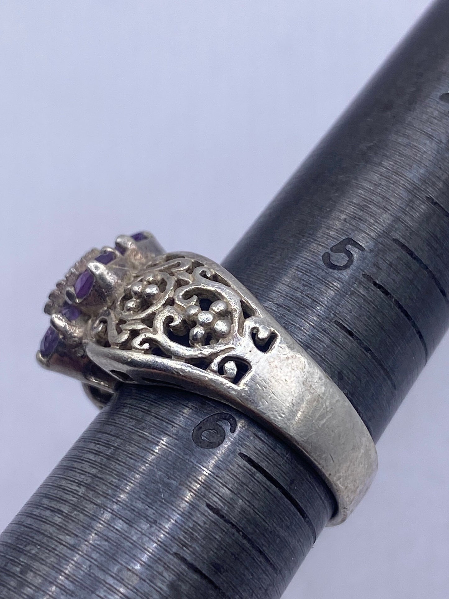 Vintage Purple Amethyst 925 Sterling Silver Cocktail Ring