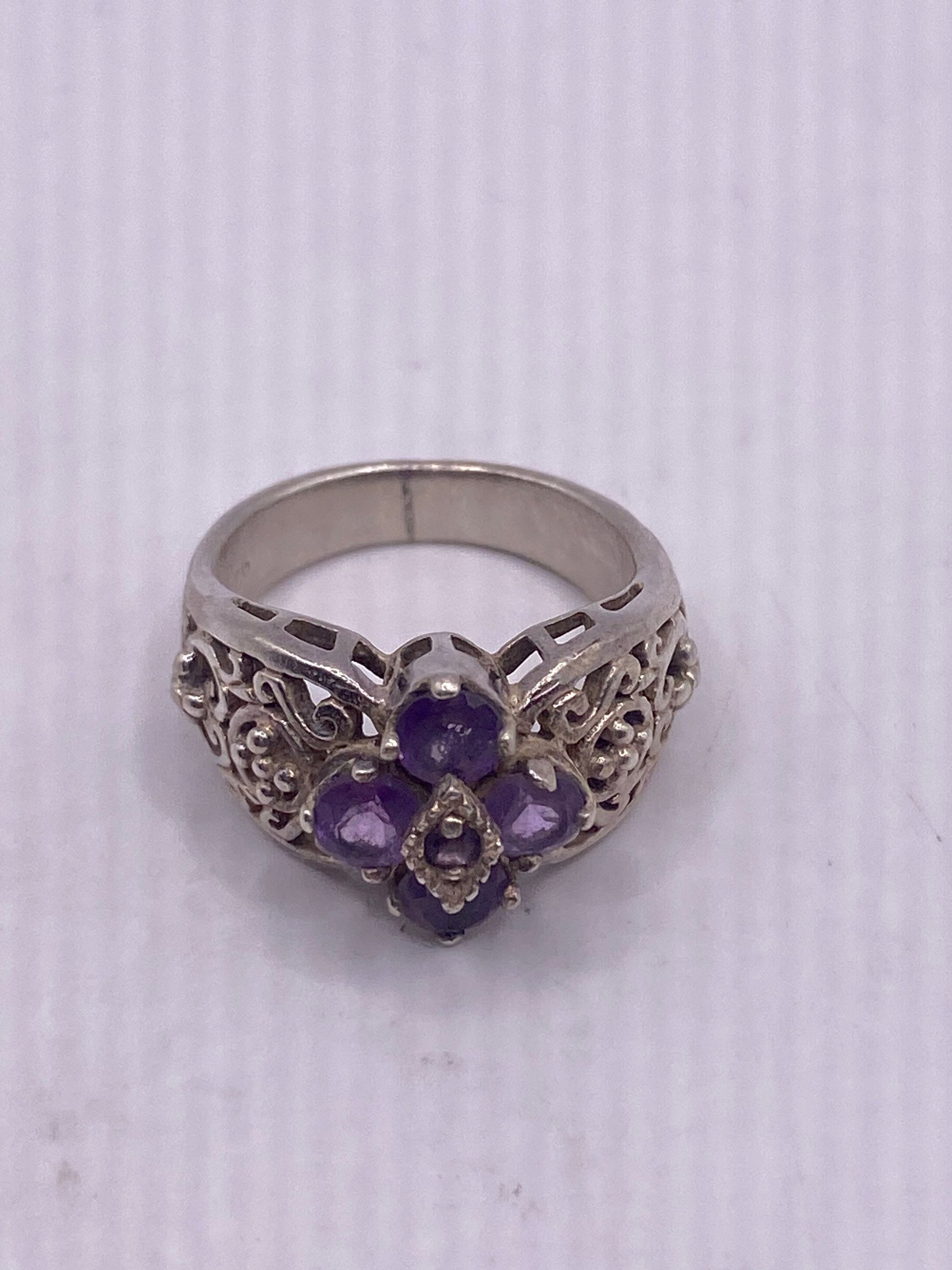 Vintage Purple Amethyst 925 Sterling Silver Cocktail Ring