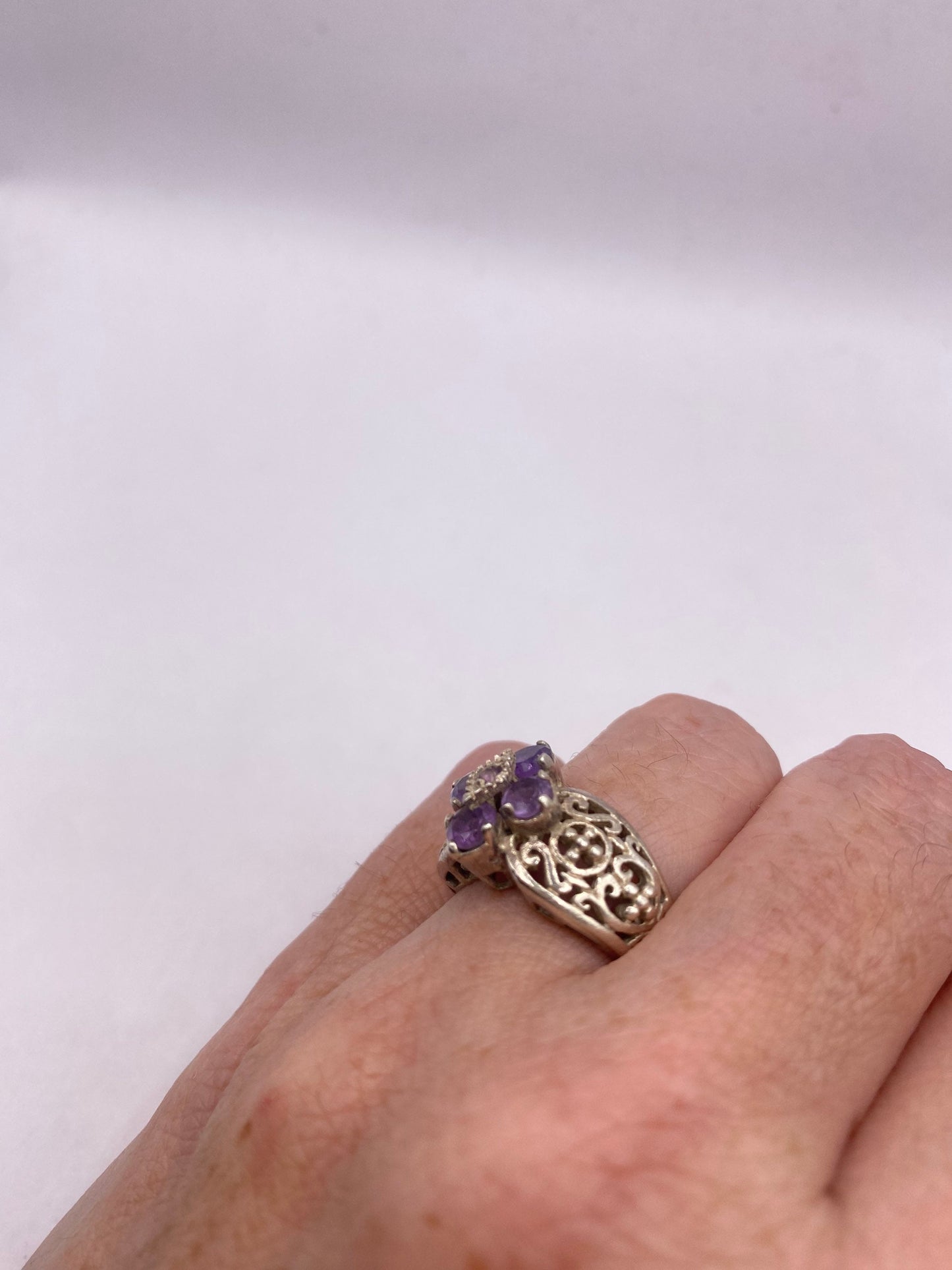 Vintage Purple Amethyst 925 Sterling Silver Cocktail Ring