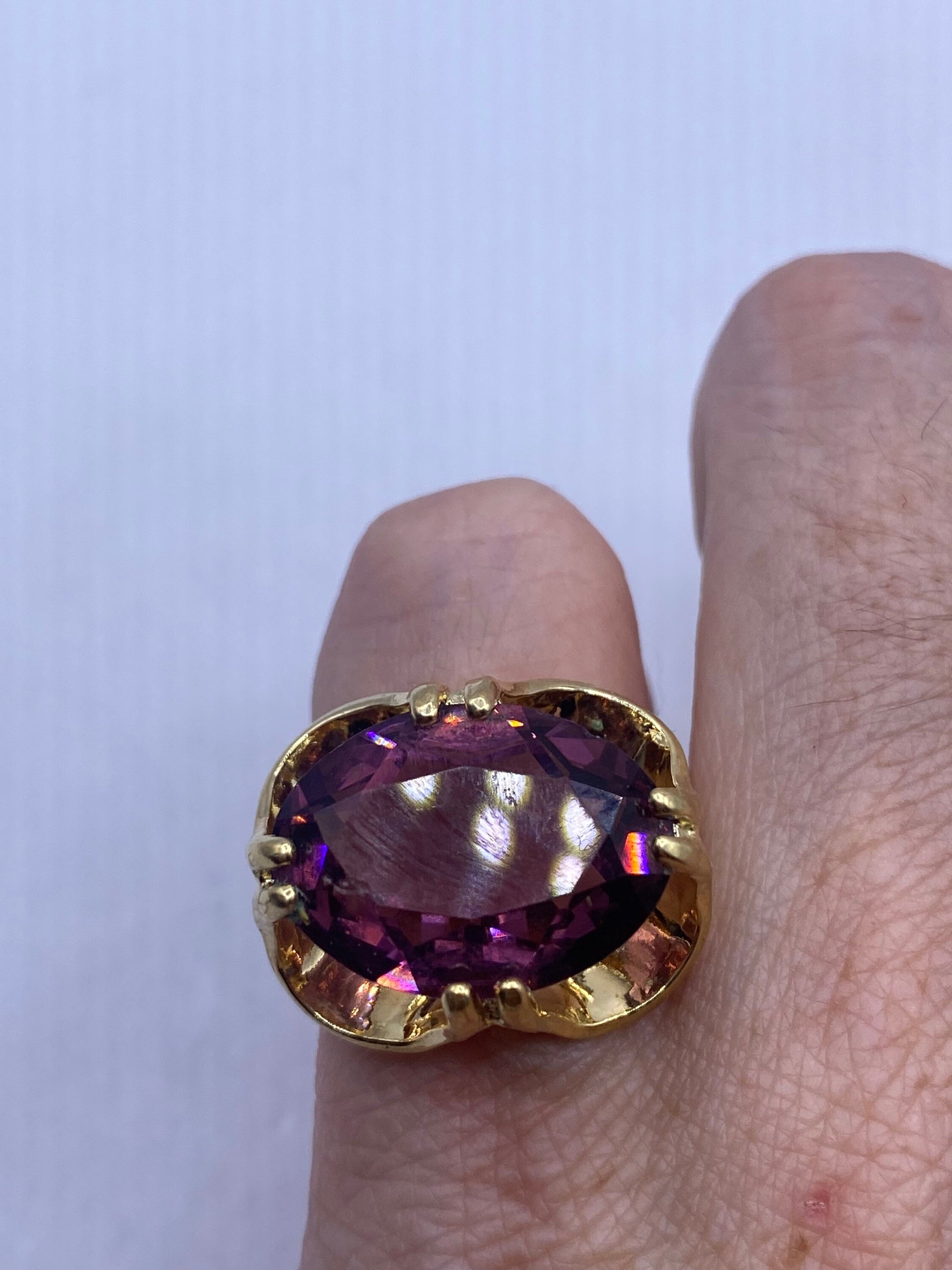 Vintage Gold Filled Purple Crystal Cocktail Ring