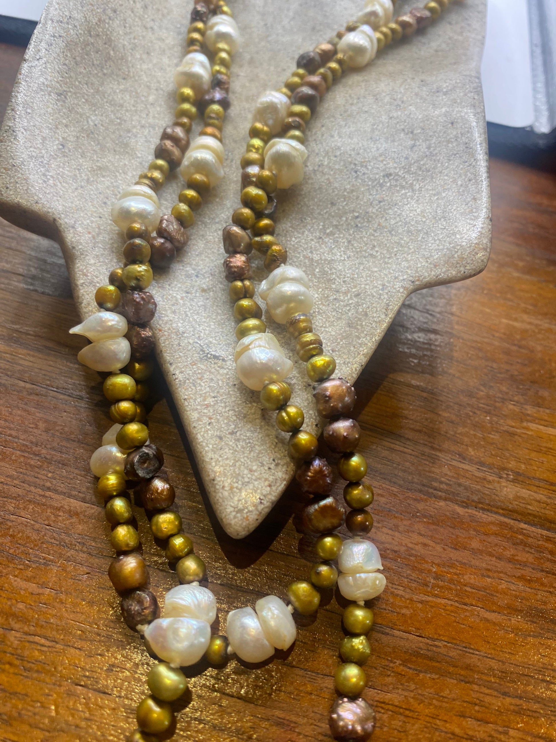 Vintage Hand Knotted Bronze Pearl Necklace