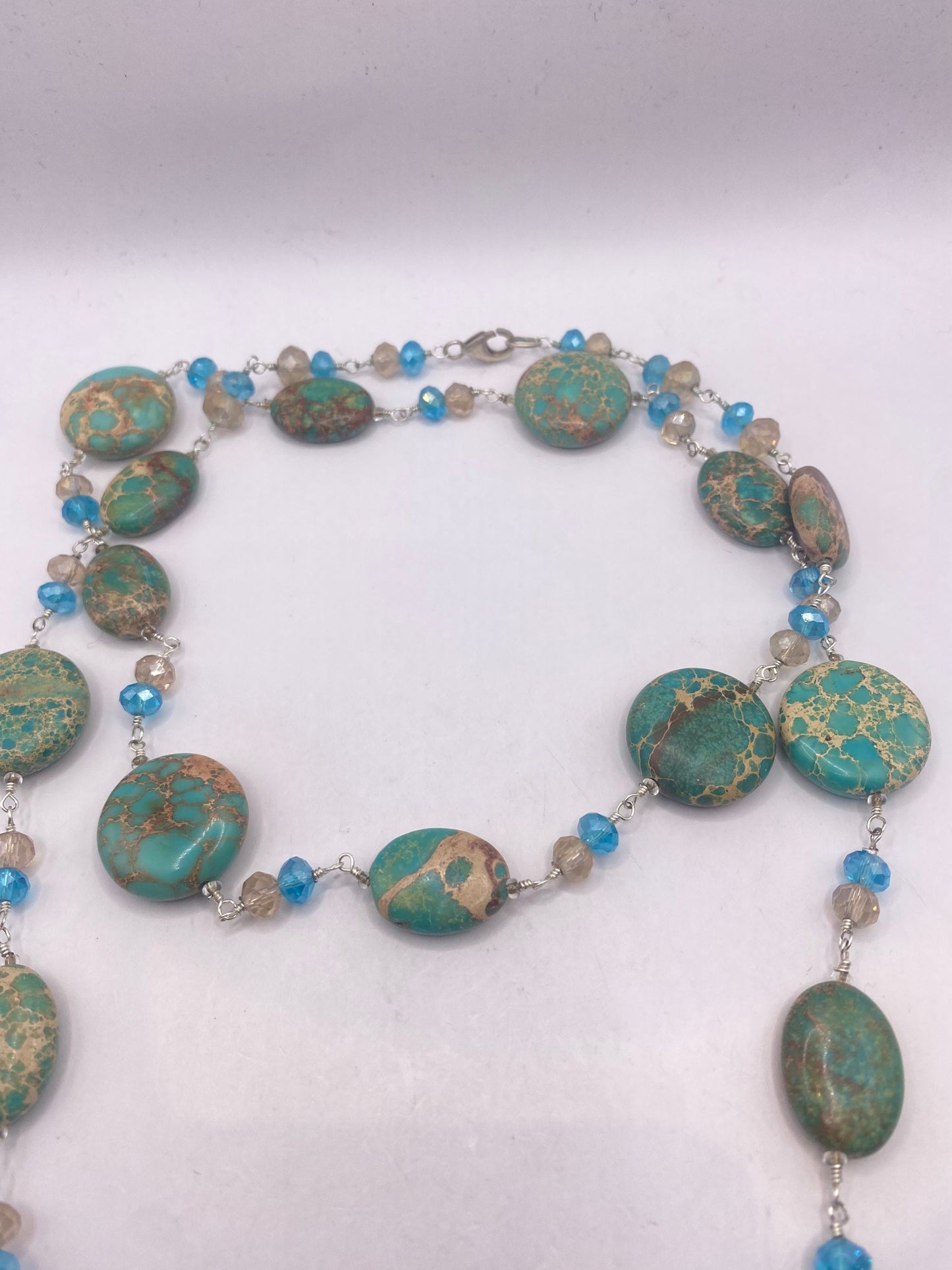Handmade Turquoise Aventurine and Crystal Necklace