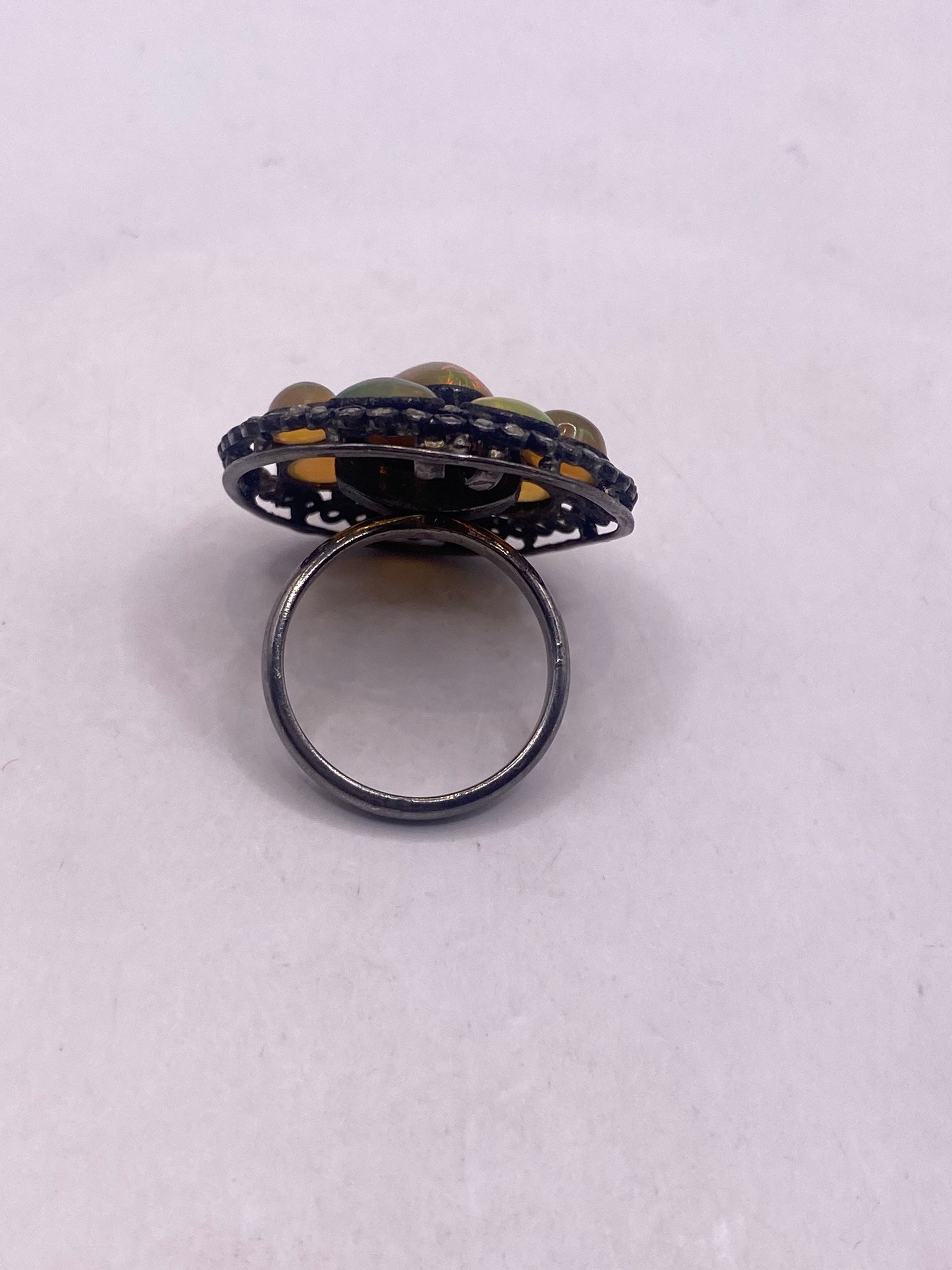 Vintage Orange Fire Opal Rose Cut Diamond in 925 Sterling Silver Cocktail Ring