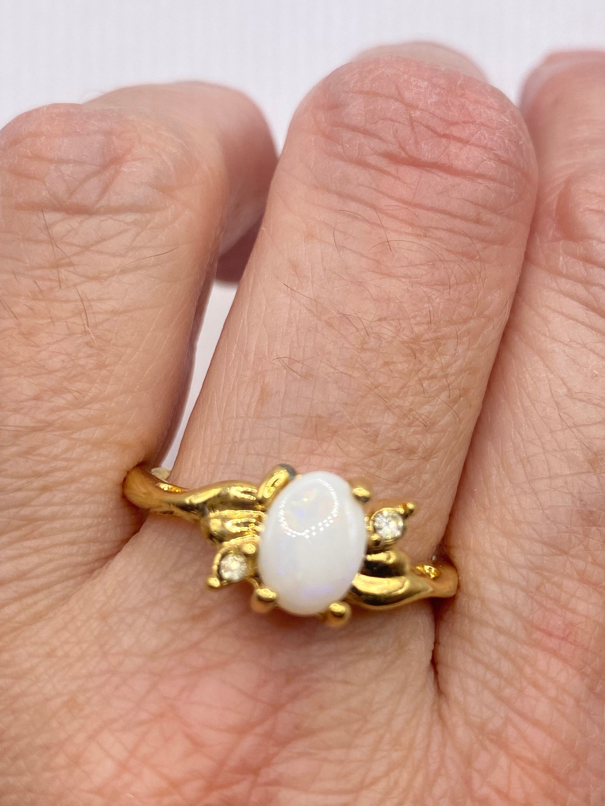 Vintage White Opal Wedding Band 9k Gold Filled Ring