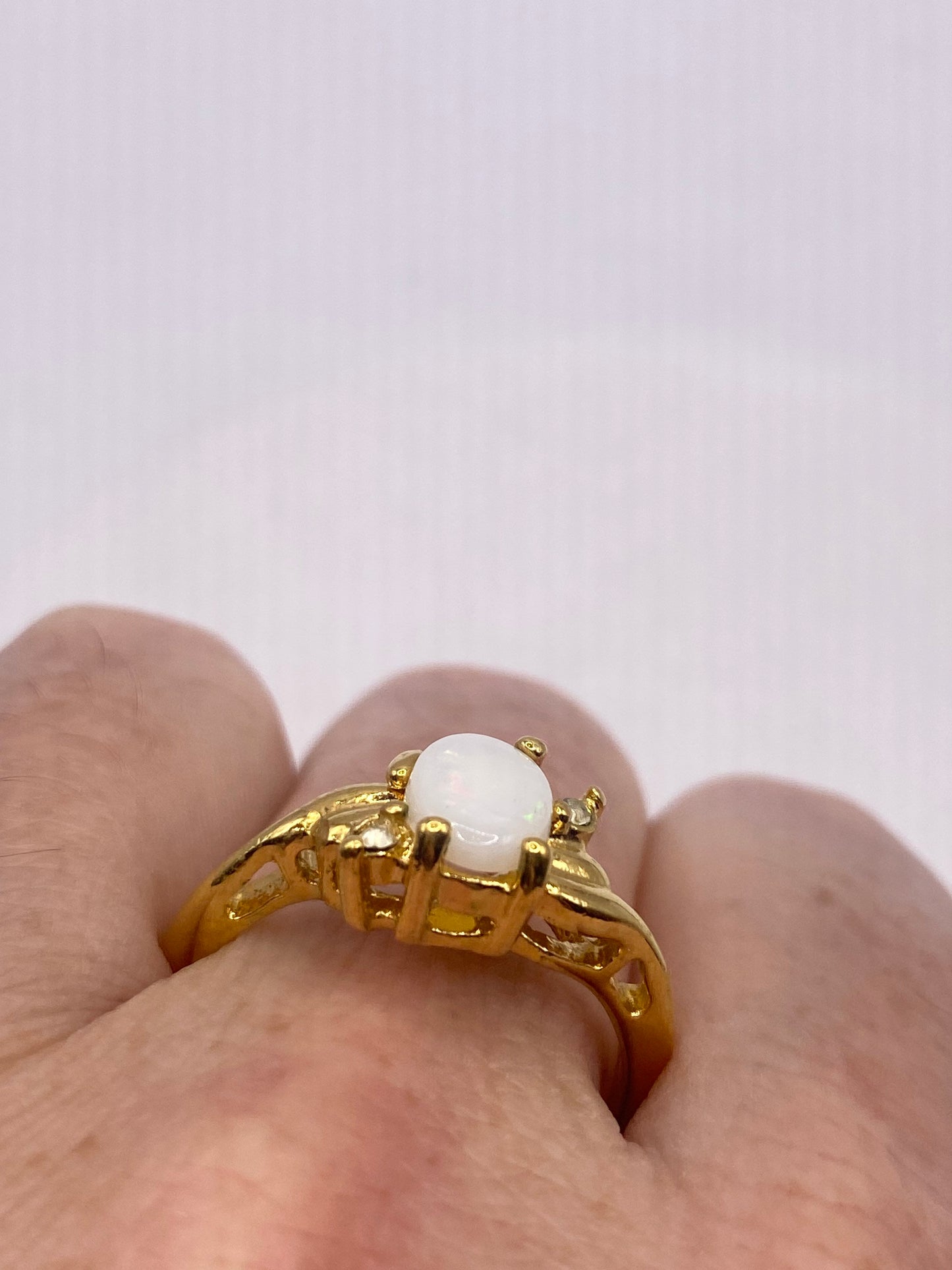 Vintage White Opal Wedding Band 9k Gold Filled Ring