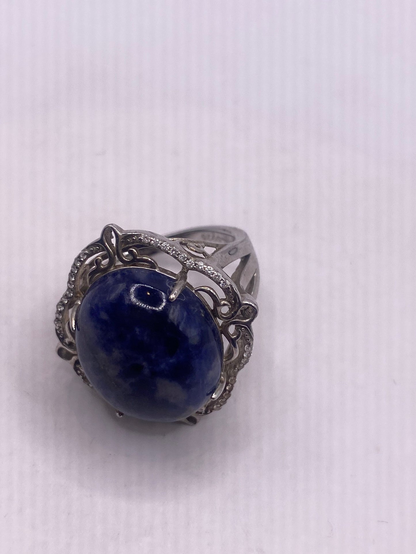 Vintage Genuine Blue Sodalite 925 Sterling Silver Ring