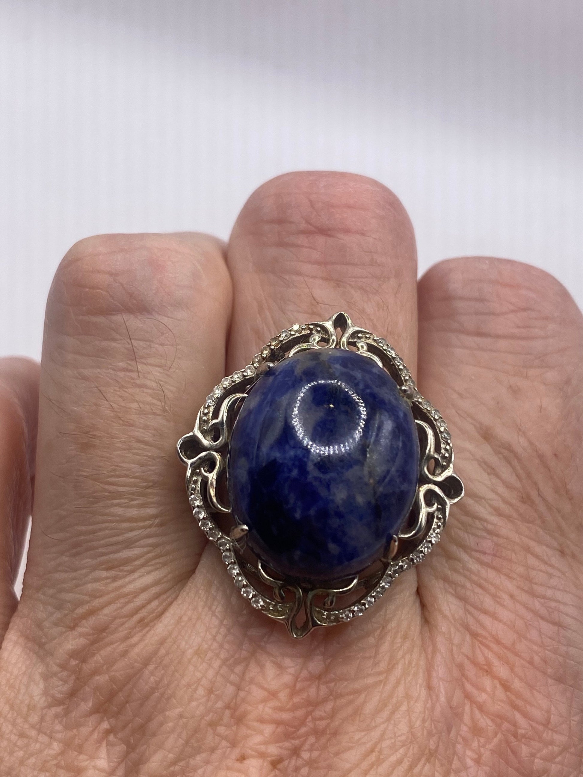 Vintage Genuine Blue Sodalite 925 Sterling Silver Ring