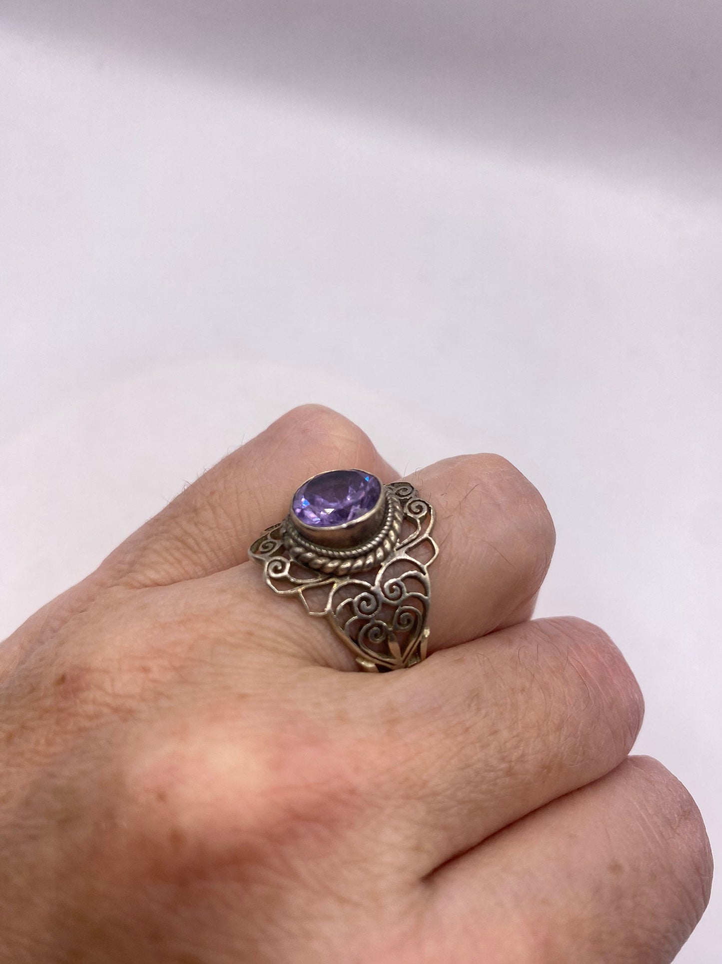 Vintage Purple Color Change Alexandrite 925 Sterling Silver Ring