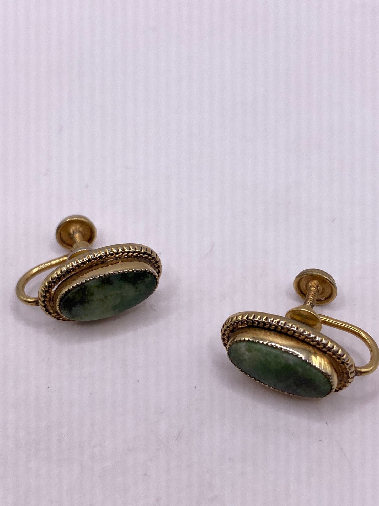 Vintage Genuine Green Jade Gold filled Screw Back Earrings