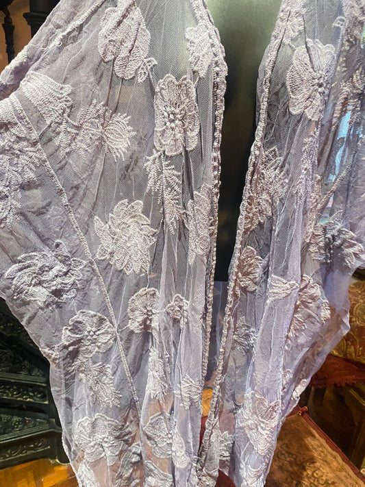 Lace Kimono Jacket Vintage Style Periwinkle Blue Embroidered wrap