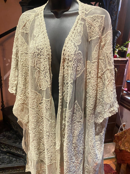 Lace Kimono Jacket Vintage Style Pink Embroidered Wrap